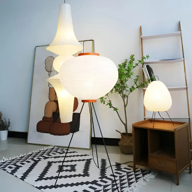 LED Reispapier Stehleuchte – 150 cm hohe Stehleuchte für Wohn- und Schlafzimmer in Naturweiß - Image 2