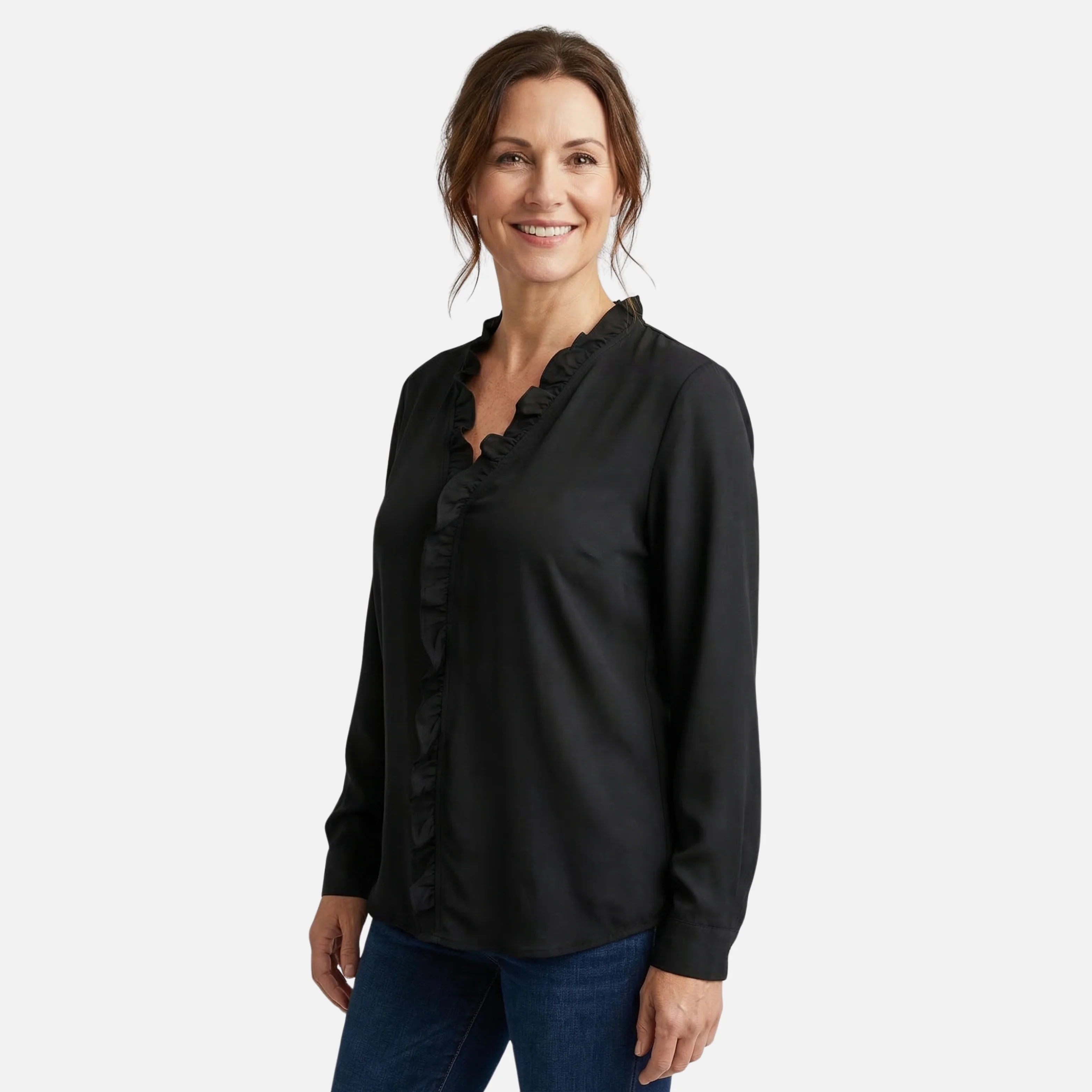 Sigrid | Damen Leichte Leinenbluse V-Ausschnitt Rüschen – Leinen Bluse Rüschen Sommer