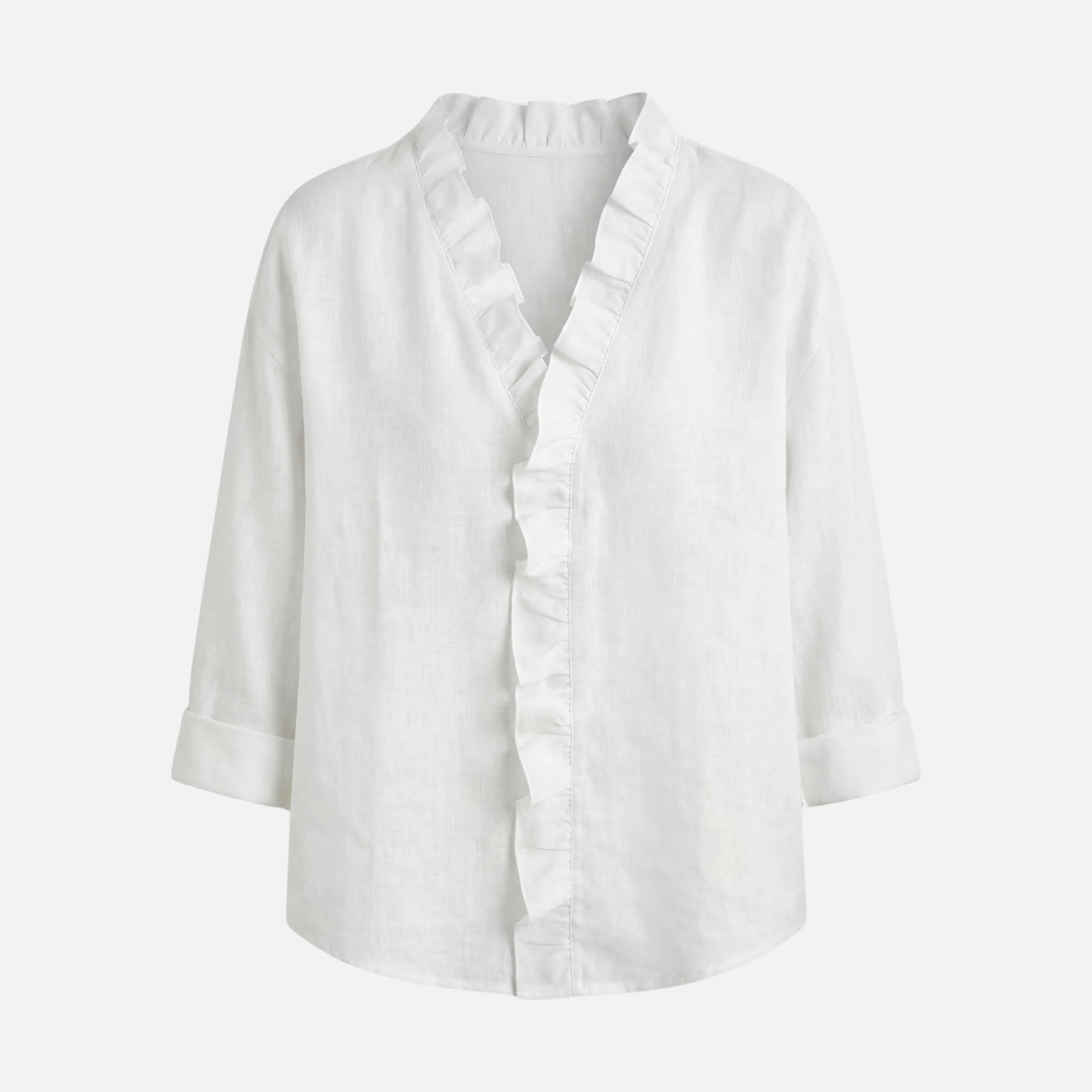 Sigrid | Damen Leichte Leinenbluse V-Ausschnitt Rüschen – Leinen Bluse Rüschen Sommer - Image 10