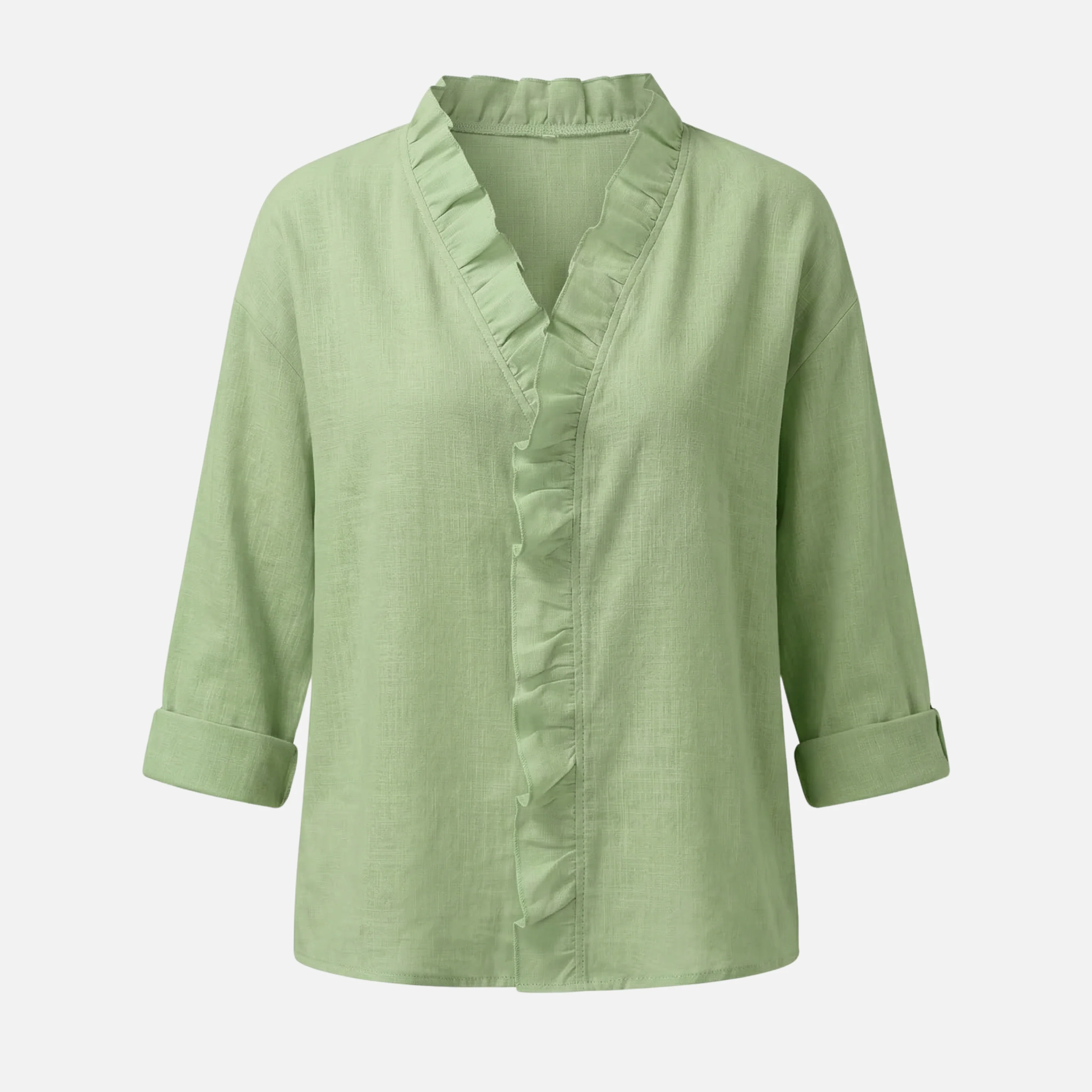 Sigrid | Damen Leichte Leinenbluse V-Ausschnitt Rüschen – Leinen Bluse Rüschen Sommer - Image 11
