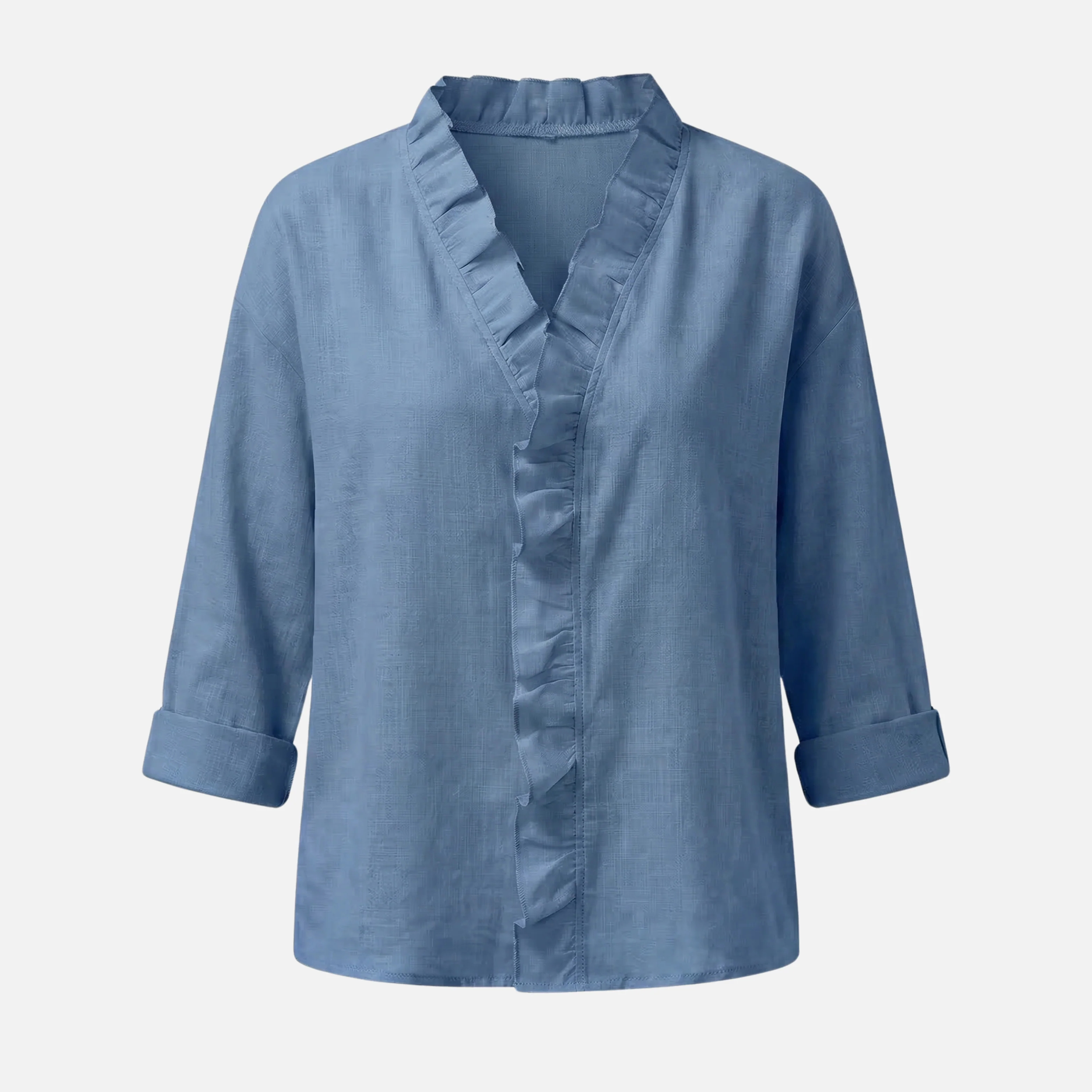 Sigrid | Damen Leichte Leinenbluse V-Ausschnitt Rüschen – Leinen Bluse Rüschen Sommer - Image 7