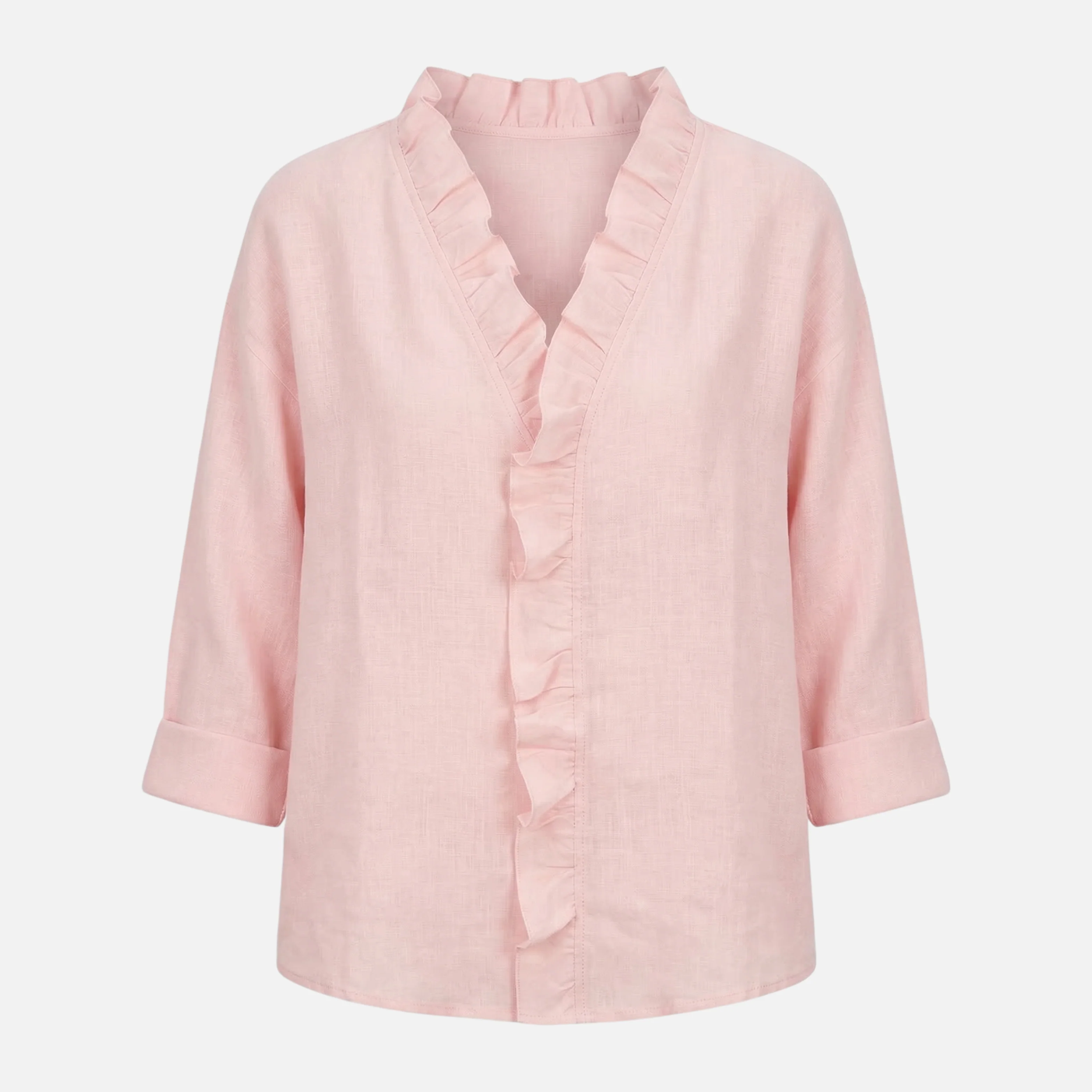 Sigrid | Damen Leichte Leinenbluse V-Ausschnitt Rüschen – Leinen Bluse Rüschen Sommer - Image 9