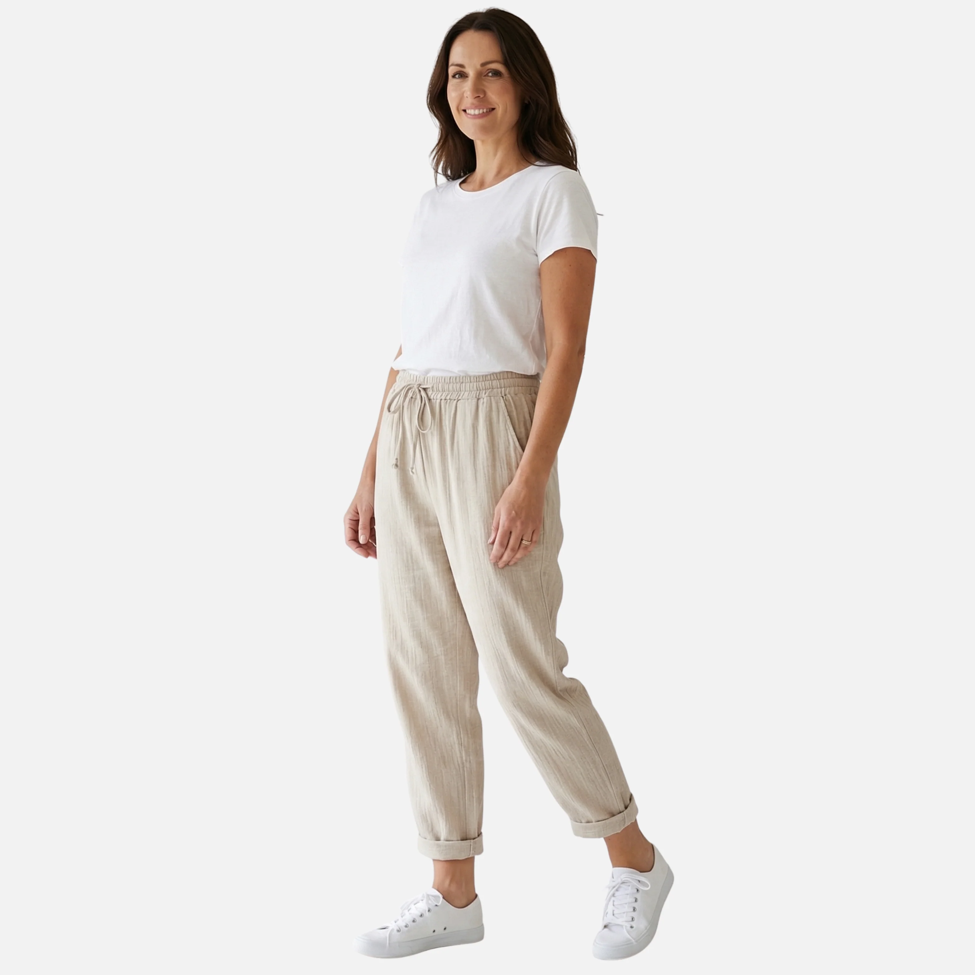 Nadja | Damen Leichte Leinenhose Lockere Freizeithose Tunnelzug – Leinen Komfort Hose