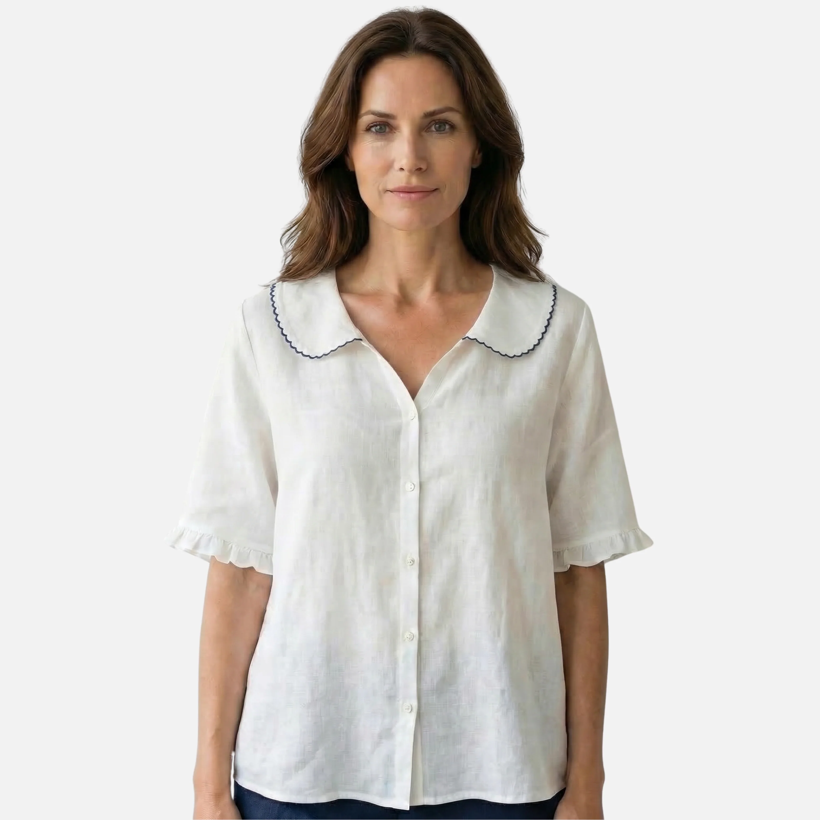 Zarah | Damen Leichte Sommer Leinenbluse Muschelkragen Lockere Passform – Muschel Bluse