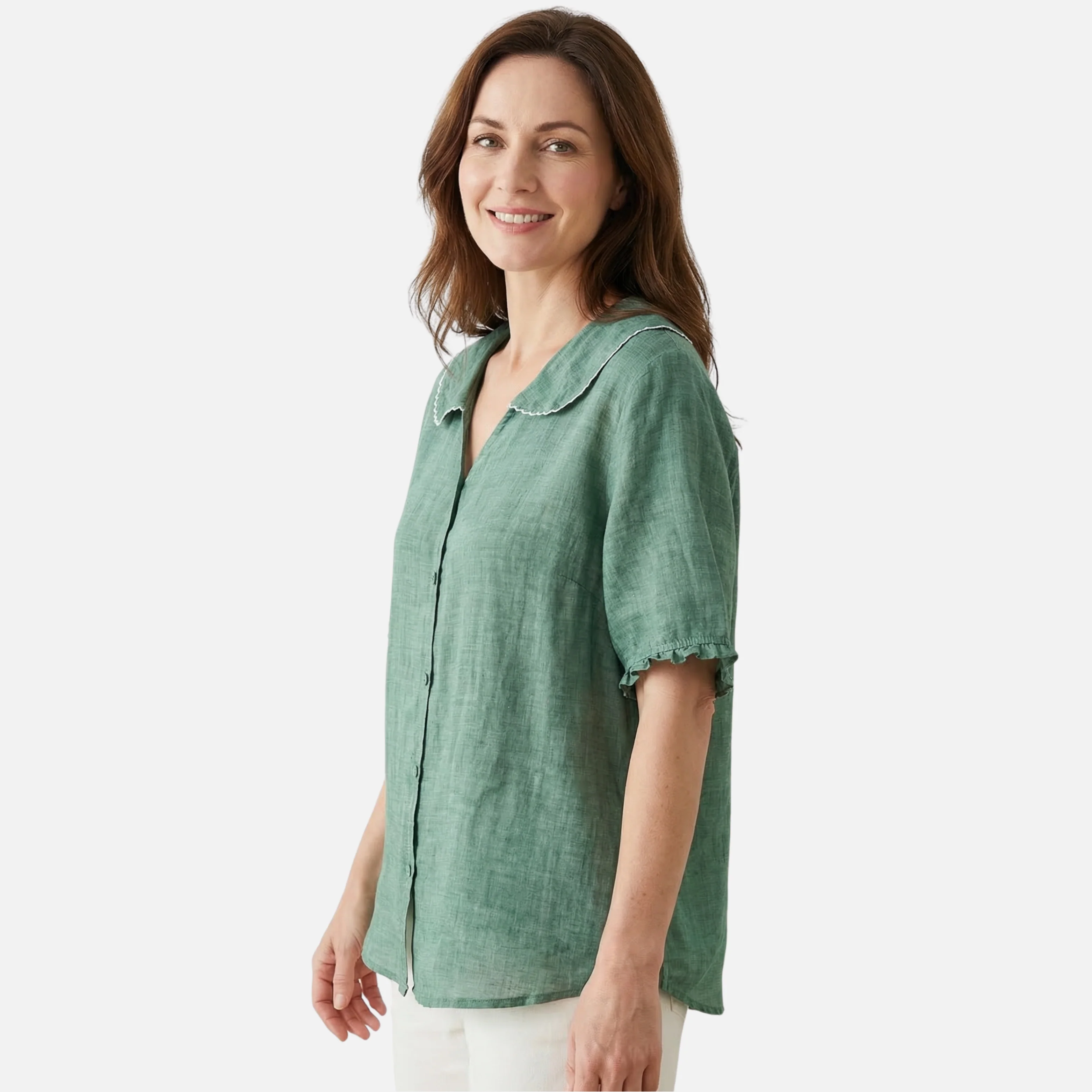 Zarah | Damen Leichte Sommer Leinenbluse Muschelkragen Lockere Passform – Muschel Bluse - Image 2