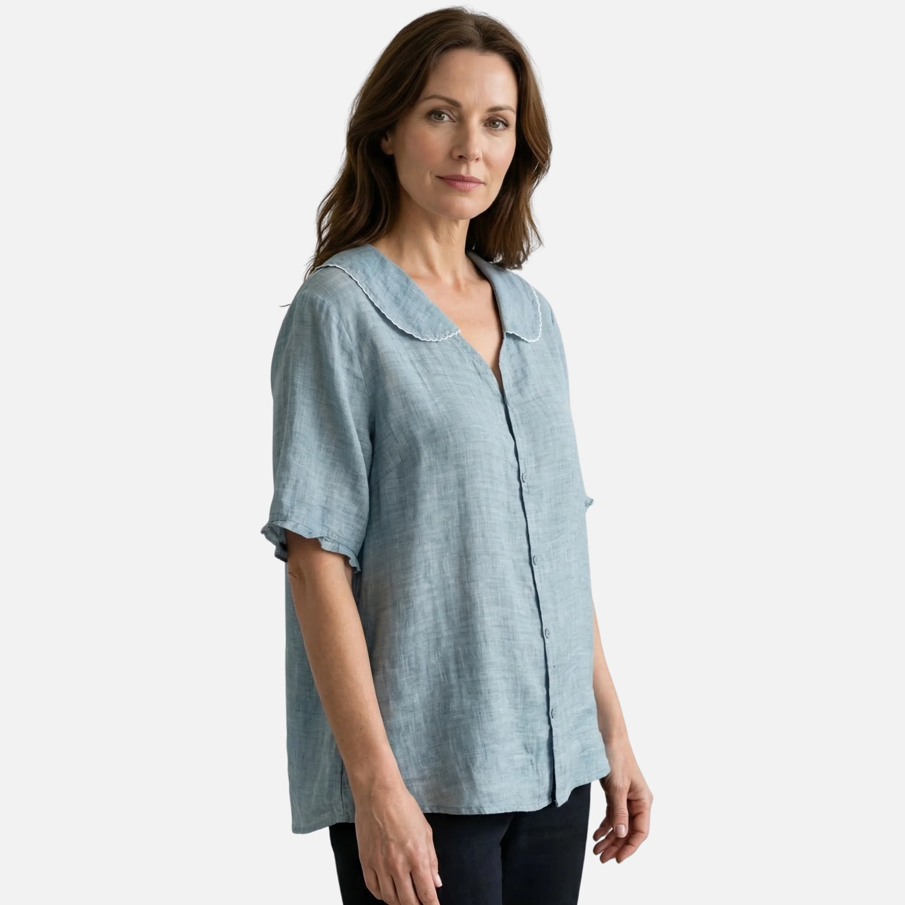 Zarah | Damen Leichte Sommer Leinenbluse Muschelkragen Lockere Passform – Muschel Bluse - Image 3
