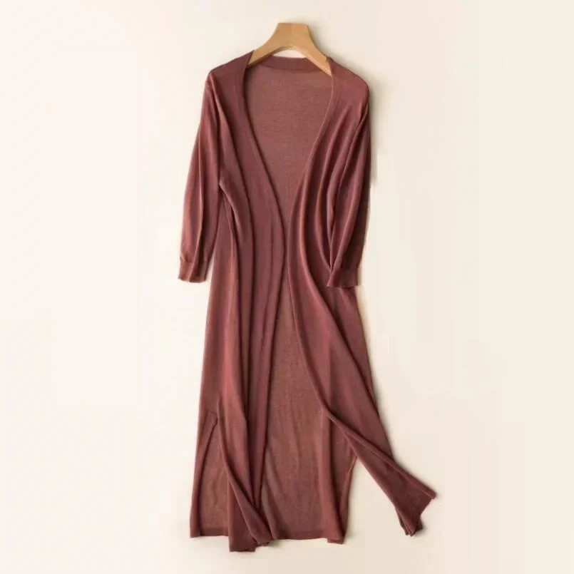 Leichter Langer Strickjacke für Damen | Offene Vorderseite - Image 11