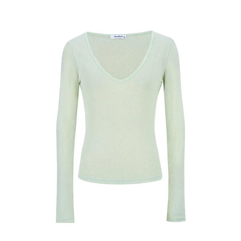 Leichtes Damen Langarm T-Shirt mit V-Ausschnitt und integrierten Cups - Image 5