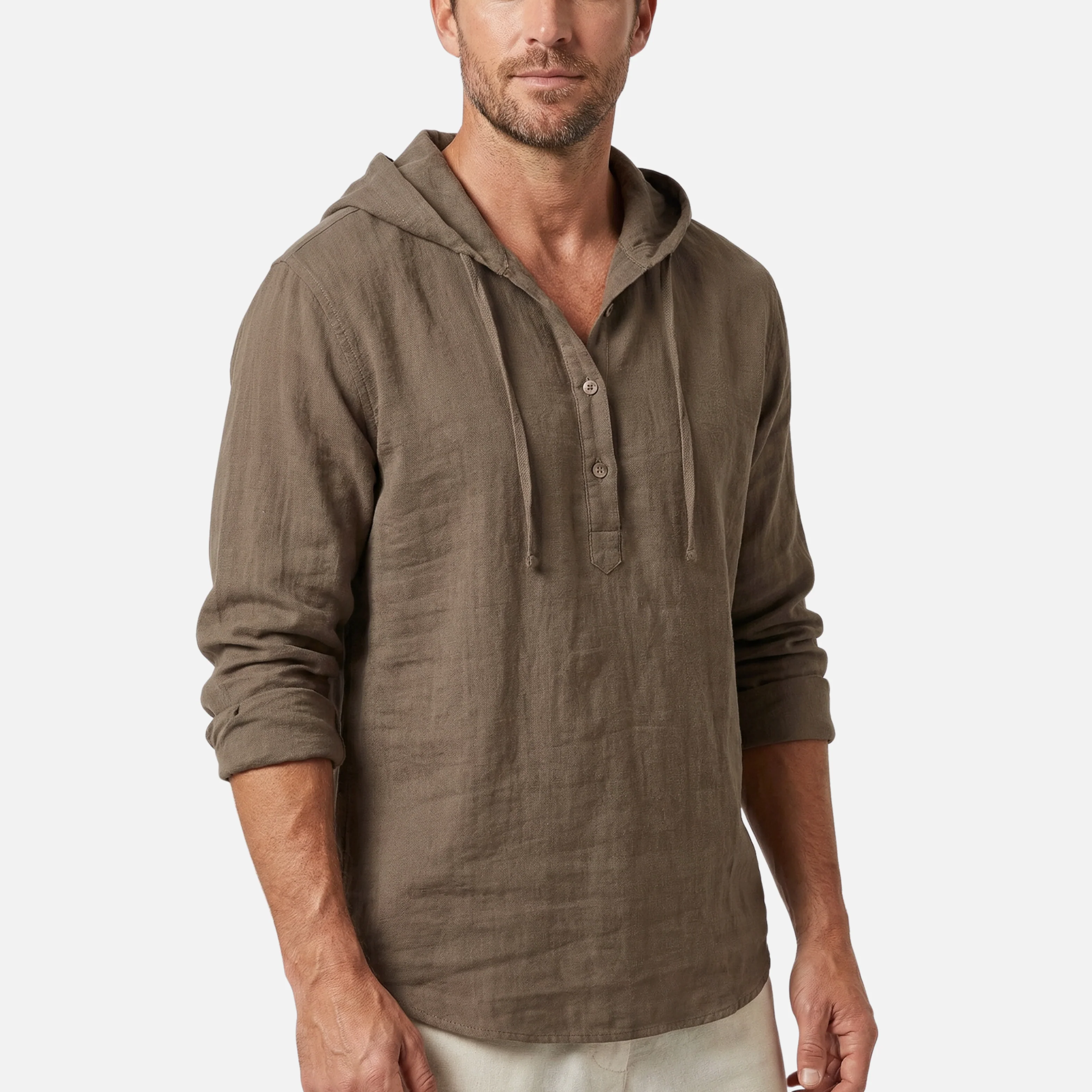 Ingo | Herren Leichtes Leinen Kapuzenhemd Lockere Passform – Leinen Shirt Kapuze - Image 2