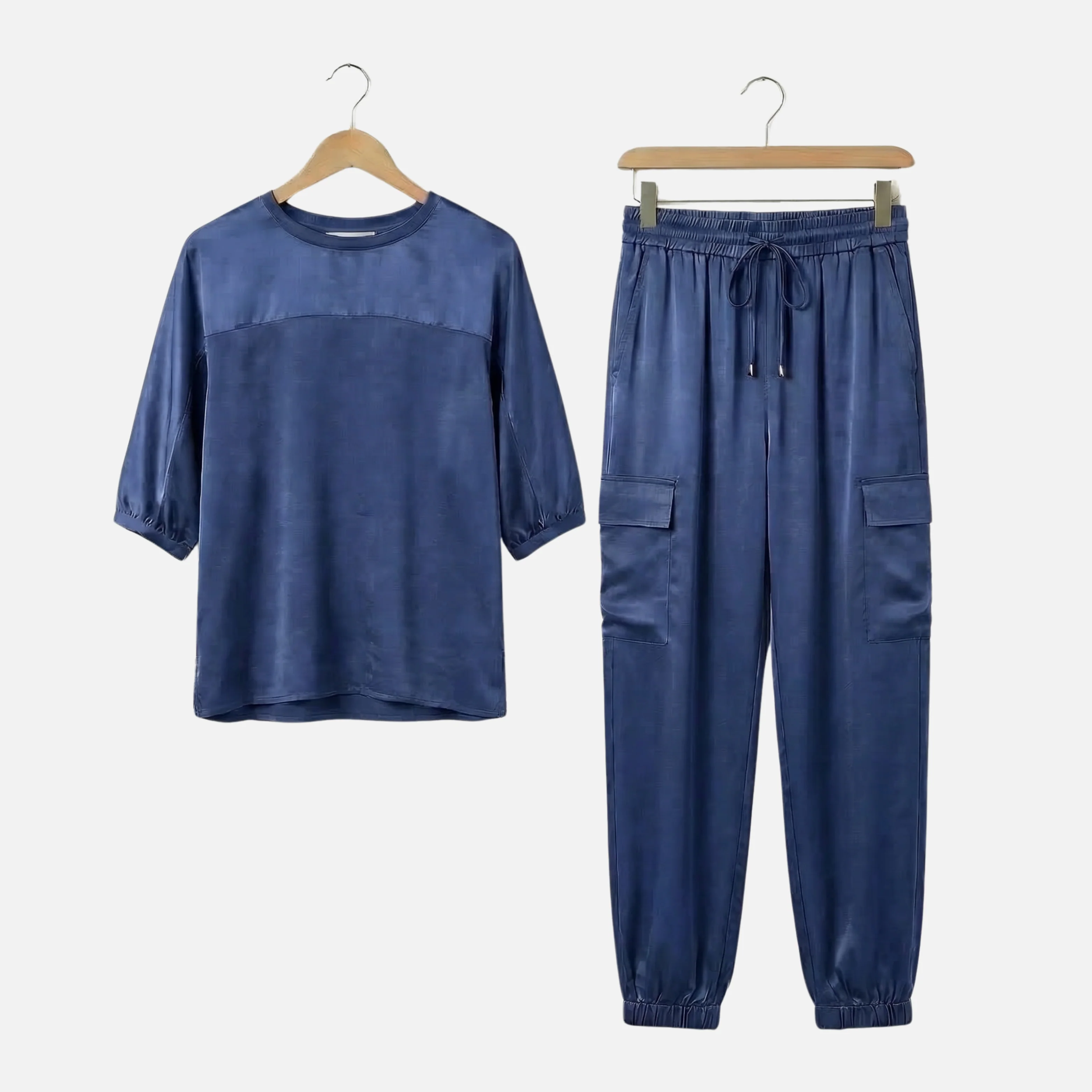 Anika | Damen Leichtes Satin Set Lockere Kurzarmbluse Hose – Satin Pyjama Set Elegant - Image 11
