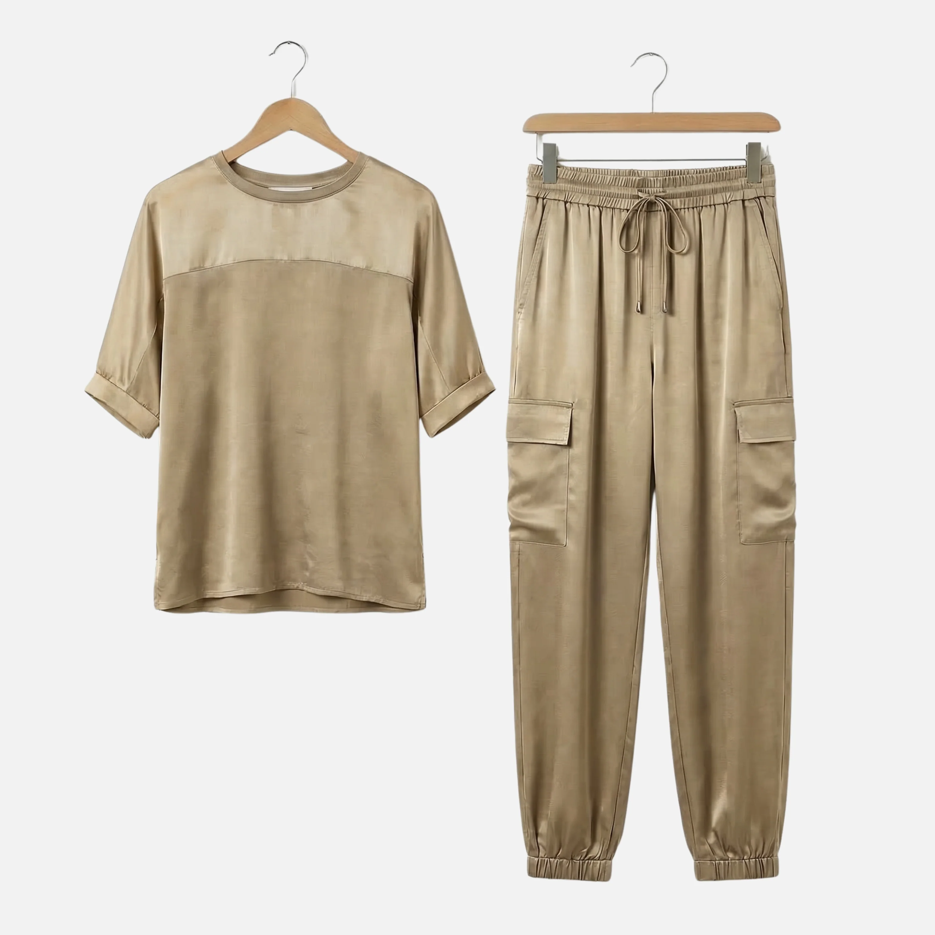 Anika | Damen Leichtes Satin Set Lockere Kurzarmbluse Hose – Satin Pyjama Set Elegant - Image 7