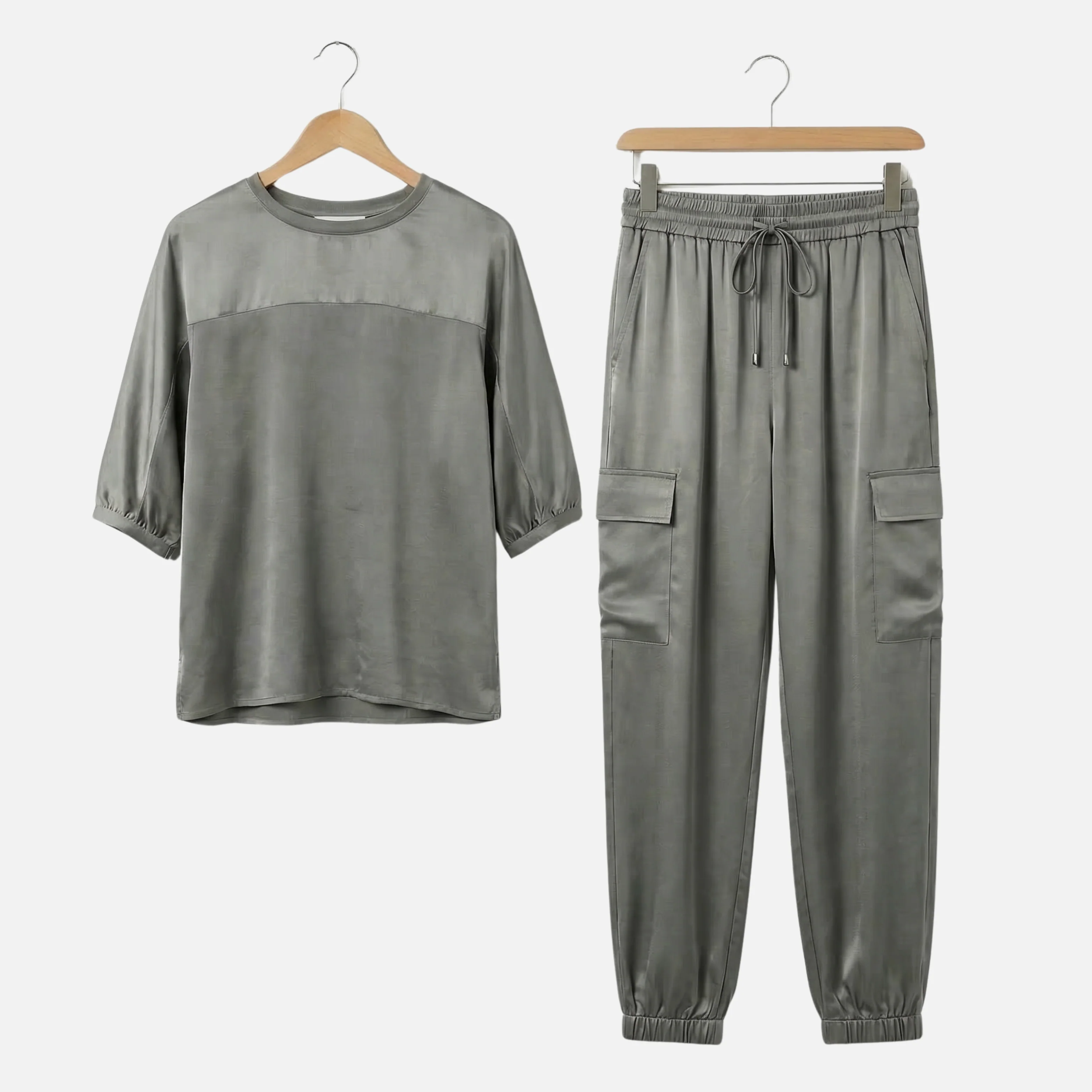 Anika | Damen Leichtes Satin Set Lockere Kurzarmbluse Hose – Satin Pyjama Set Elegant - Image 8