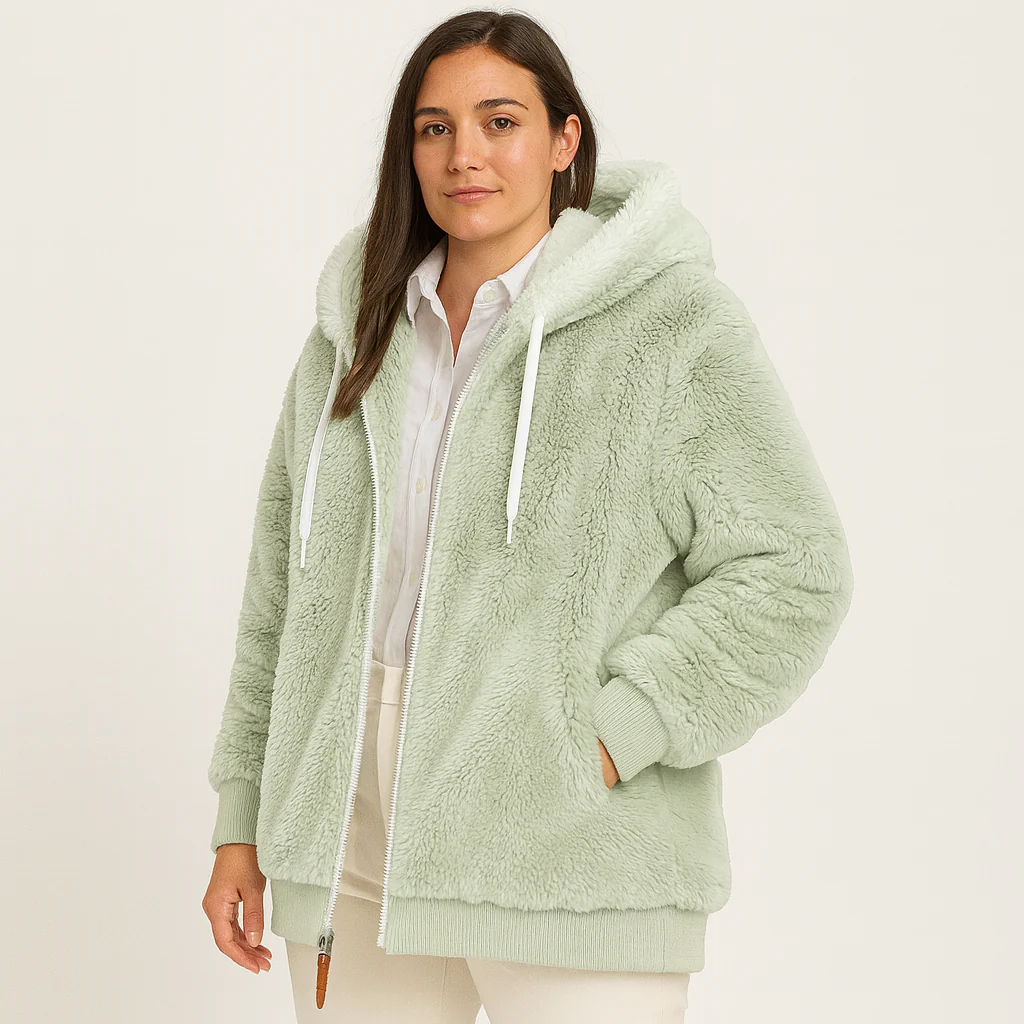 Leila | Lässiger Mantel mit Reißverschluss und Kapuze aus Kunstpelz - Image 6