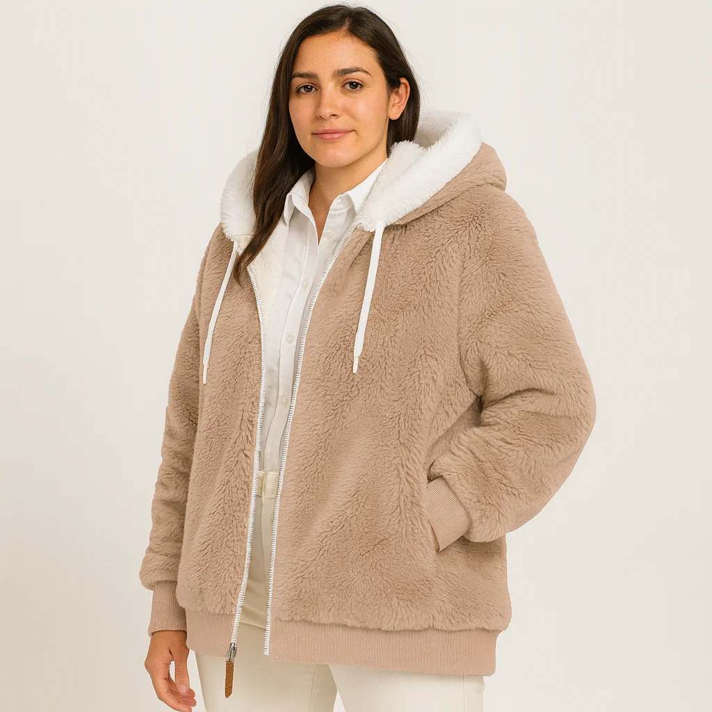Leila | Lässiger Mantel mit Reißverschluss und Kapuze aus Kunstpelz - Image 7