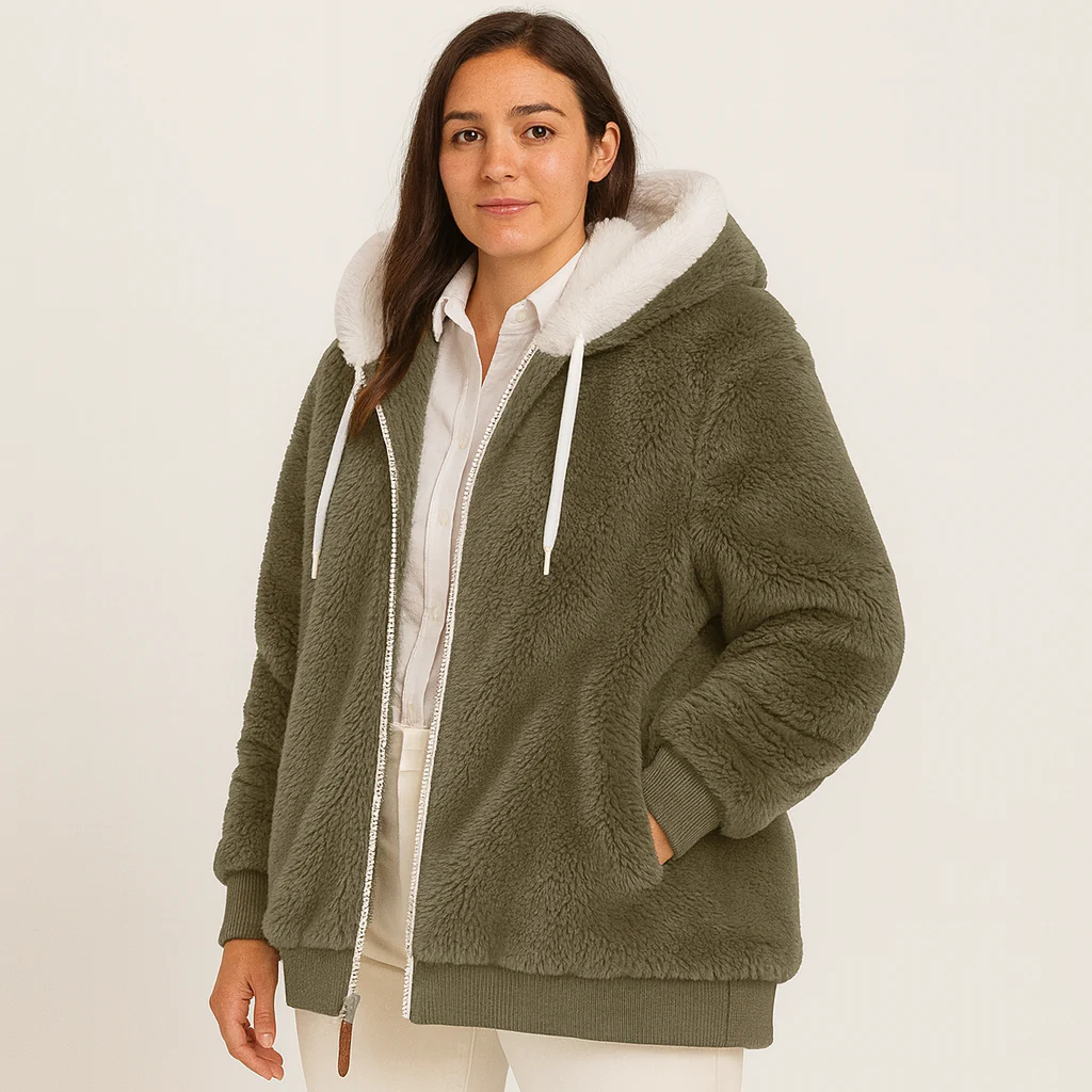 Leila | Lässiger Mantel mit Reißverschluss und Kapuze aus Kunstpelz - Image 8