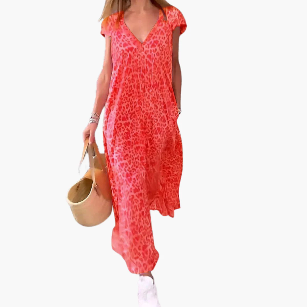 Leo Maxikleid für Damen – V-Ausschnitt und lockere Passform