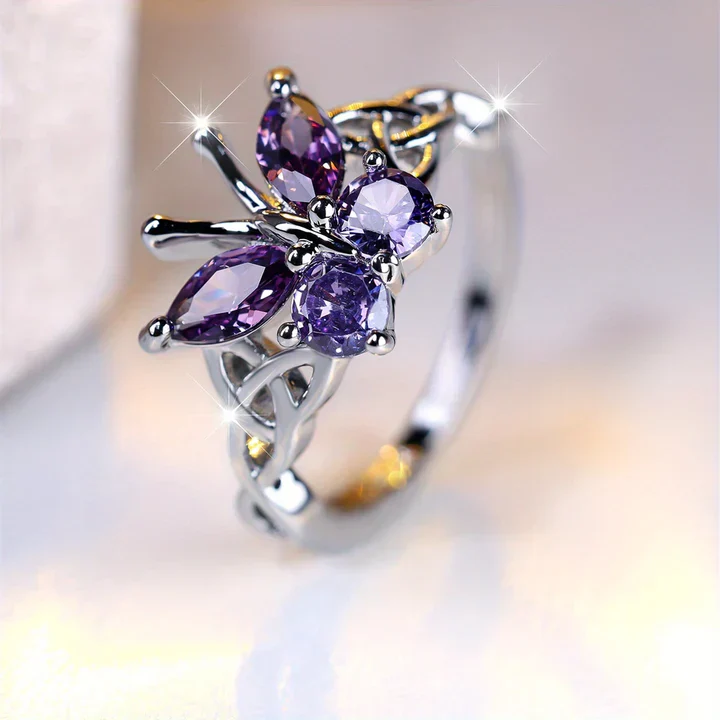 Lila Schmetterling Silber Ring