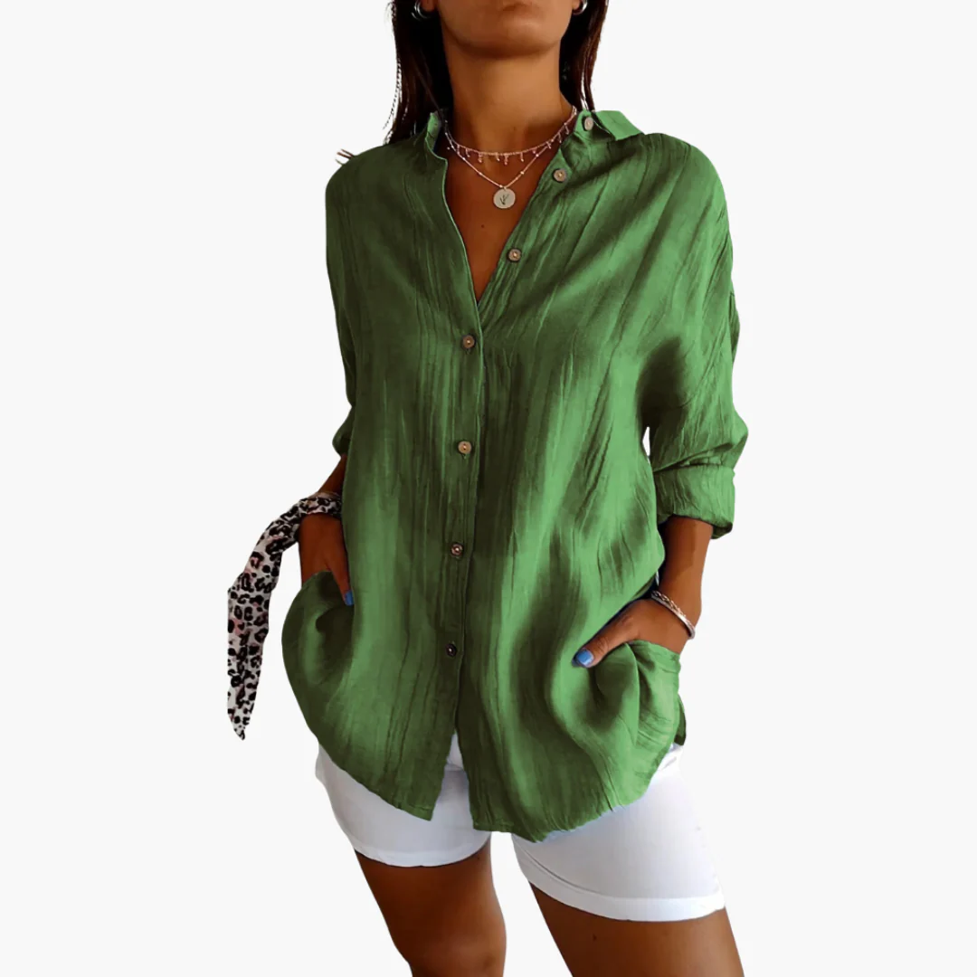 Locker geschnittene lange Bluse für Frauen - Knopfverschluss - Image 2
