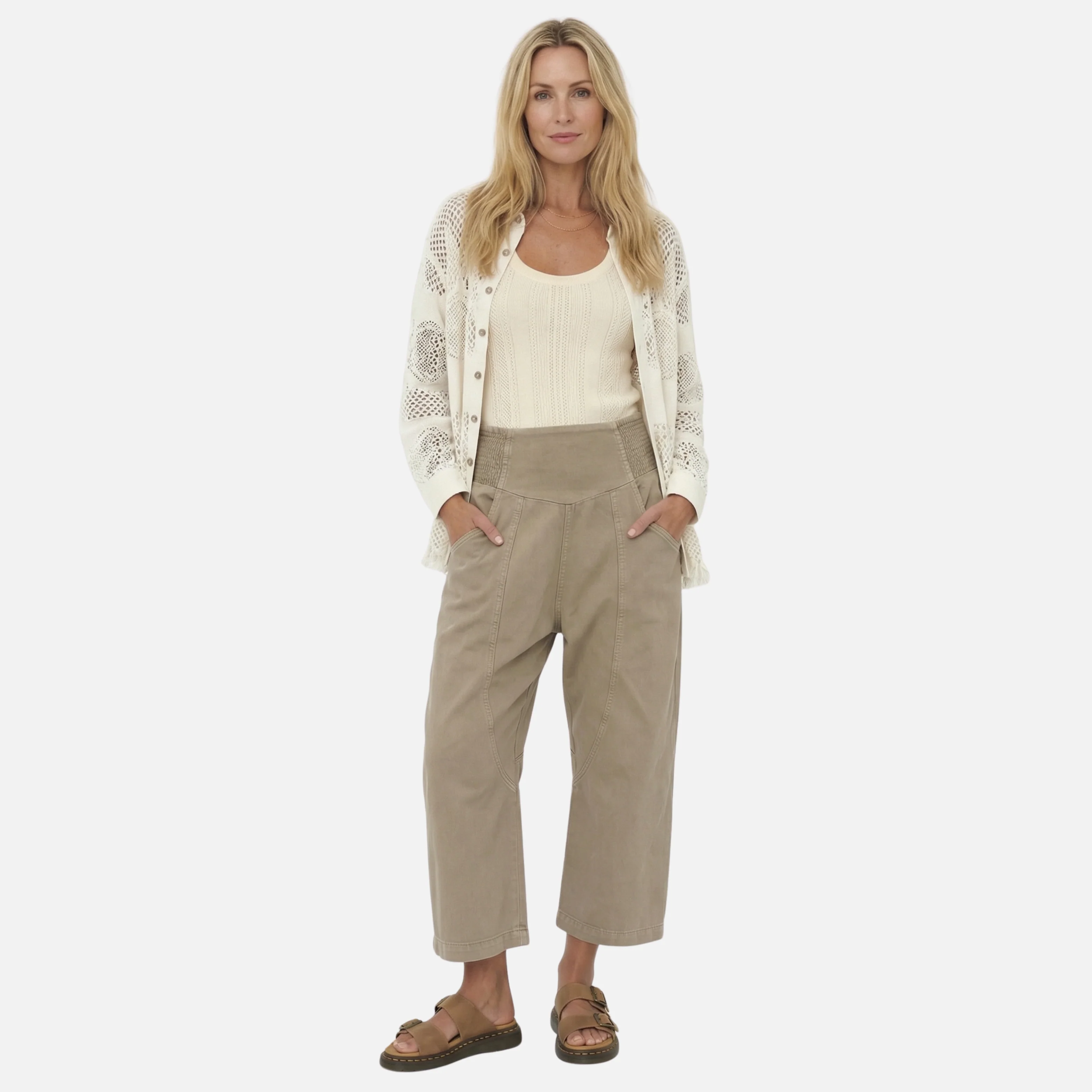 Karin | Damen Locker Geschnittene Leinen Weites Bein Taschen – Leinen Wide Leg