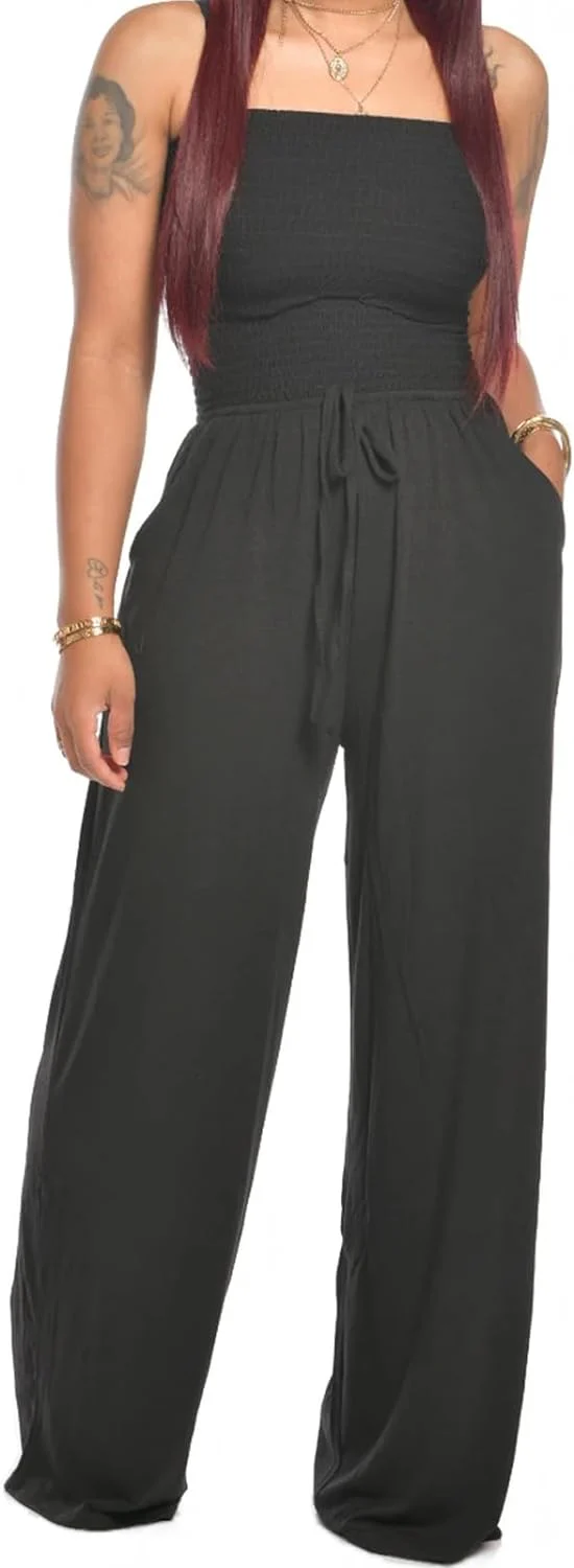 Lola - Schulterfreier Einfarbiger Gesmokter Jumpsuit - Image 11