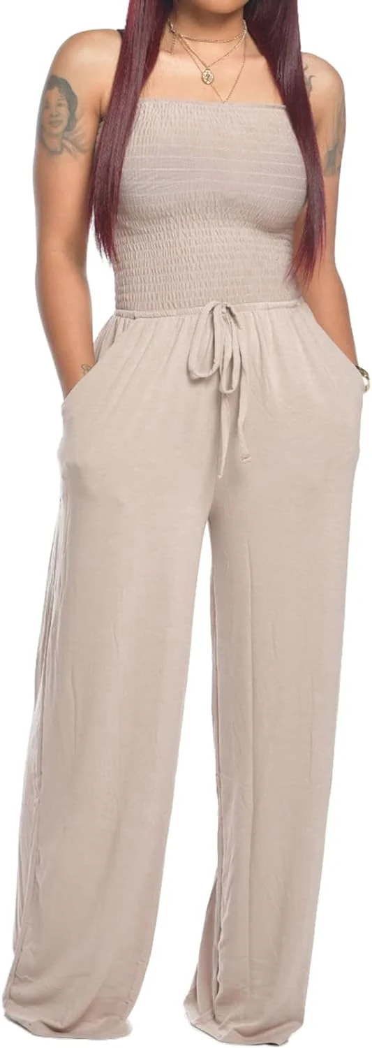 Lola - Schulterfreier Einfarbiger Gesmokter Jumpsuit - Image 12