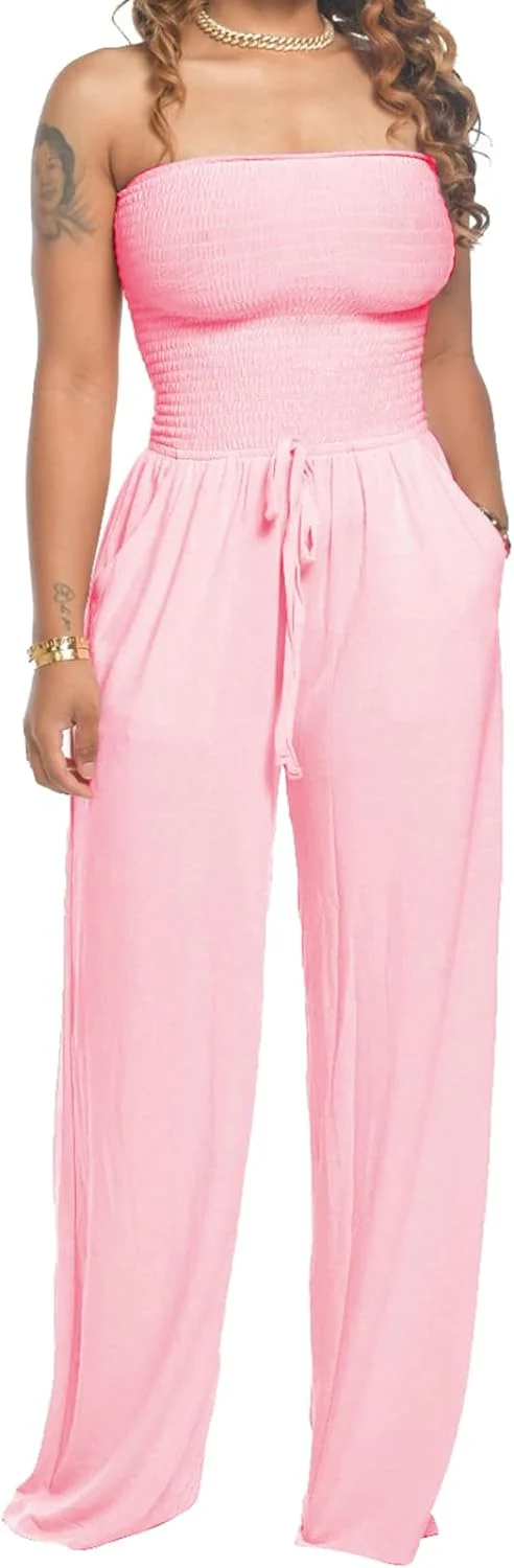 Lola - Schulterfreier Einfarbiger Gesmokter Jumpsuit - Image 7