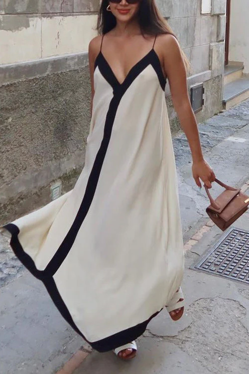 Lora - Spaghetti-Träger V-Ausschnitt Maxi-Kleid