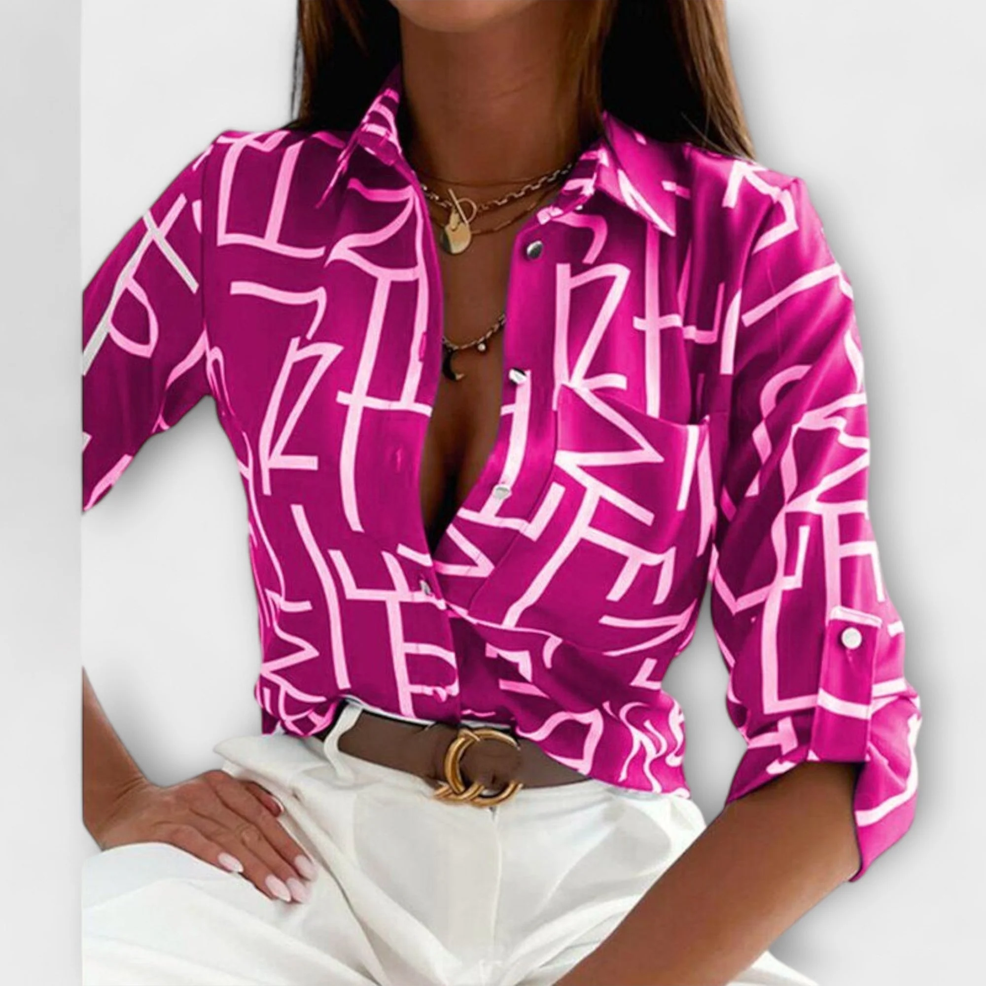Lorena – Hemdbluse mit grafischem Print und Retro-Flair - Image 6
