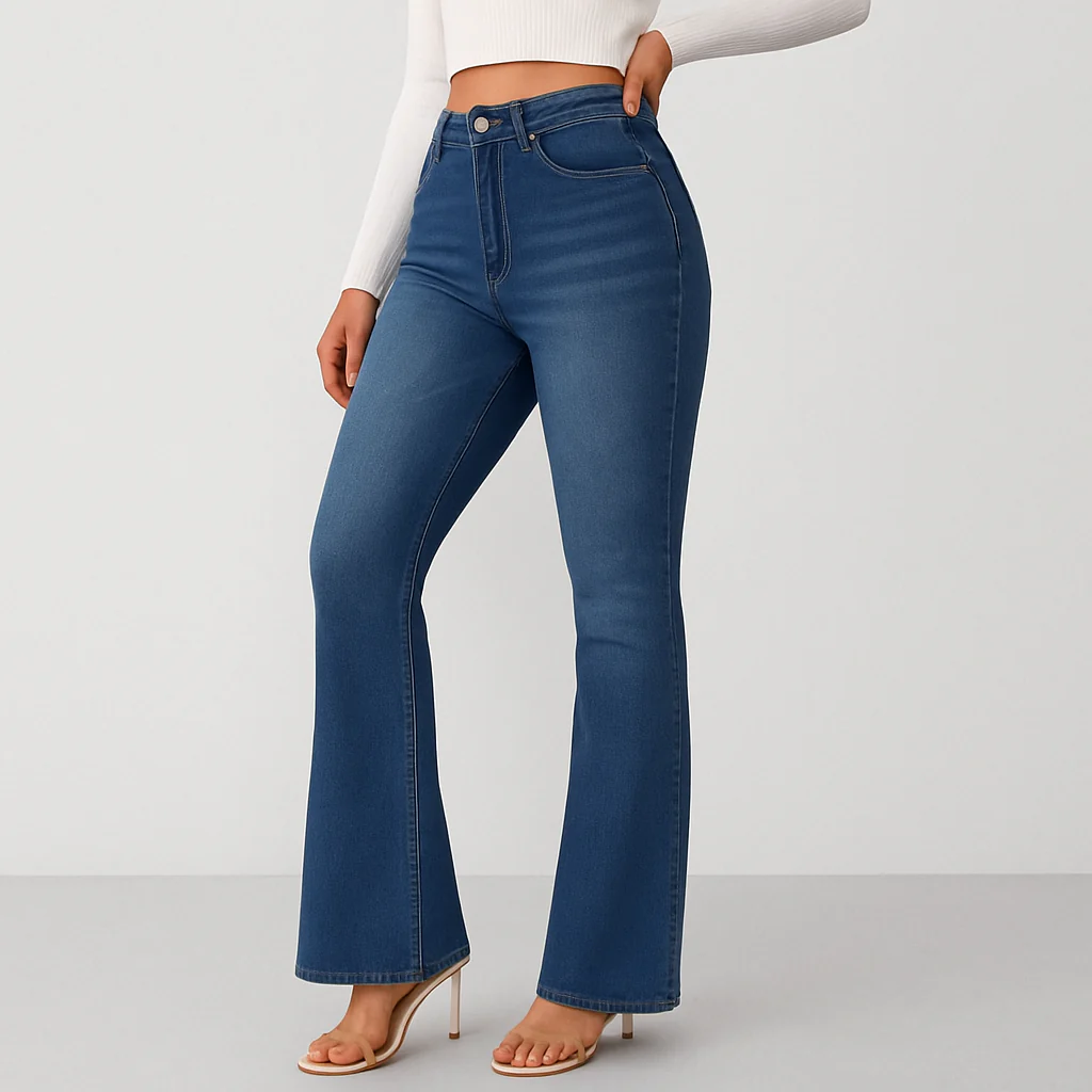 Louisa – Damen Schlagjeans mit hohem Bund – Preppy Stil im Vintage-Look