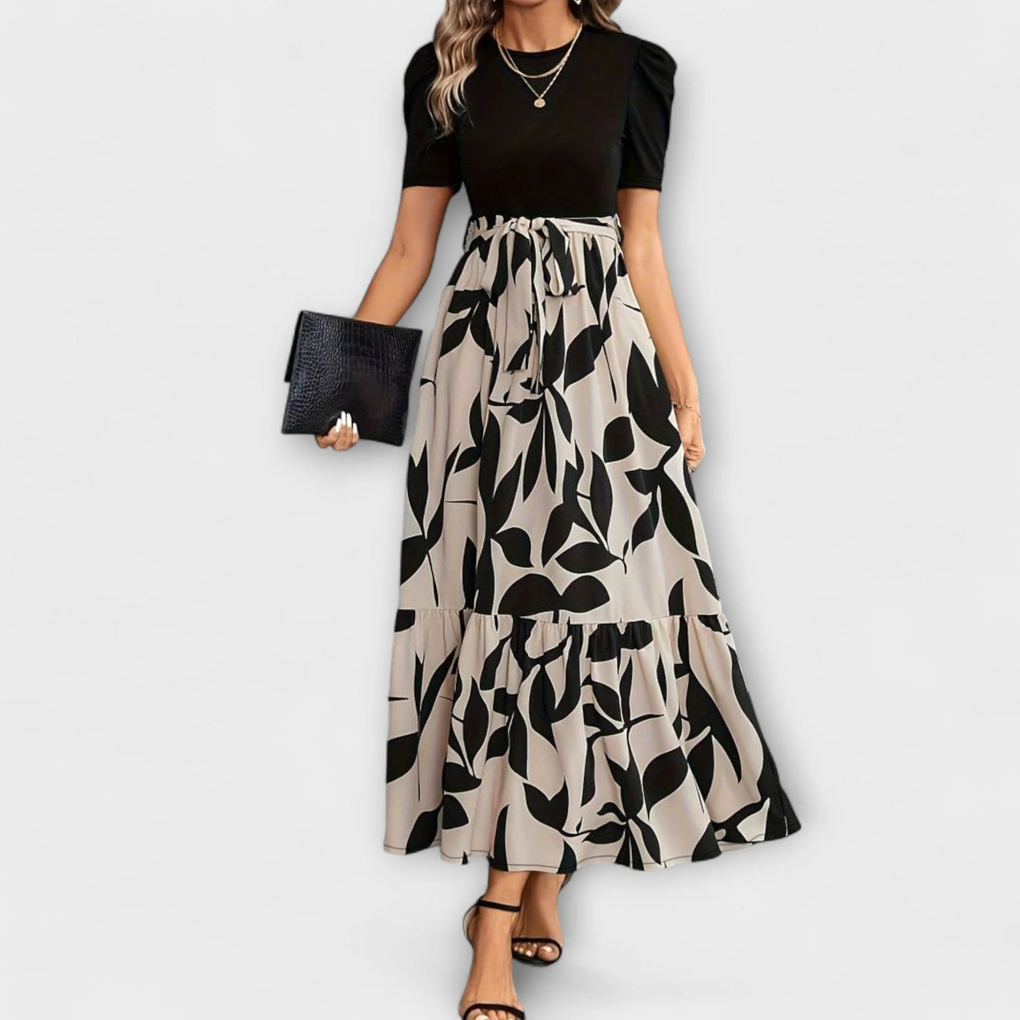 Luna - Floral Printed Summer Dress with Round Neckline