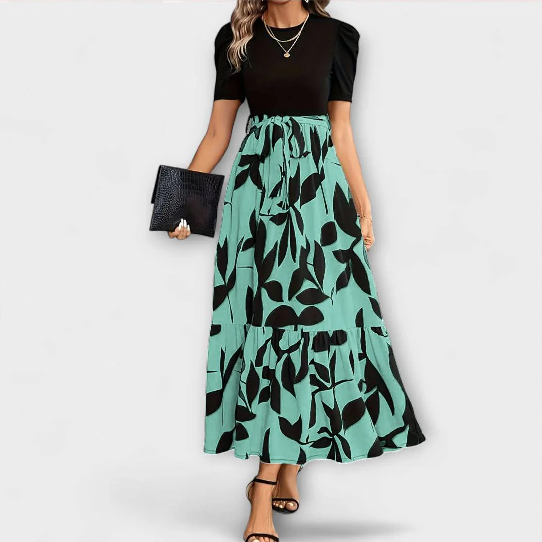 Luna - Floral Printed Summer Dress with Round Neckline - Image 2