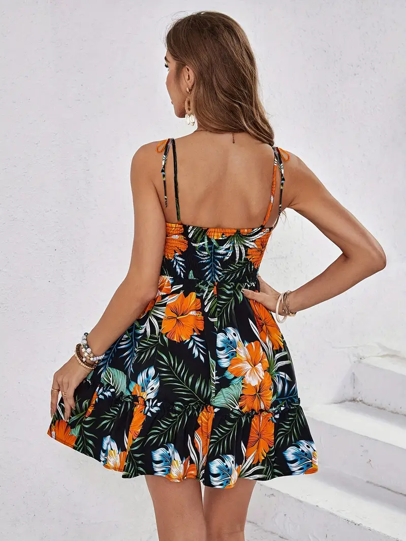 Lyla | Tropisches V-Ausschnitt-Kleid mit Blumendruck und Spitzenverzierung für Damen - Image 4