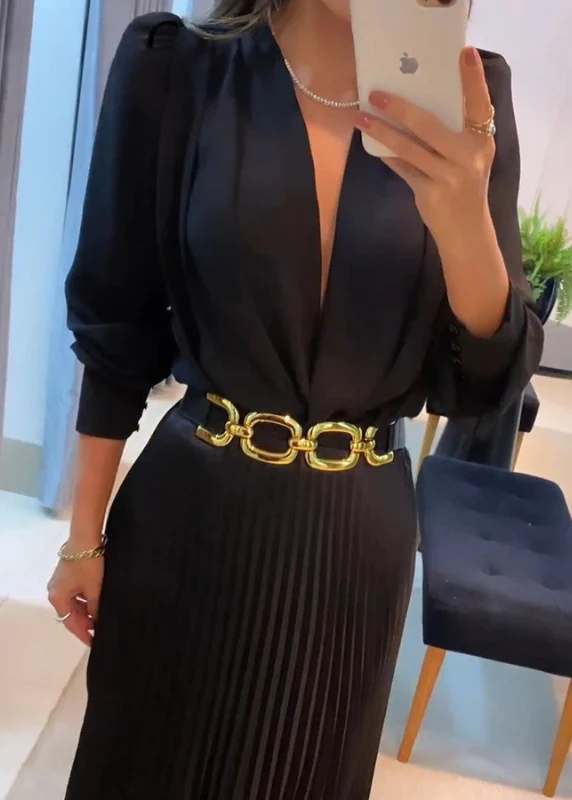 Madilynn – Plissiertes Midikleid mit Gürtel