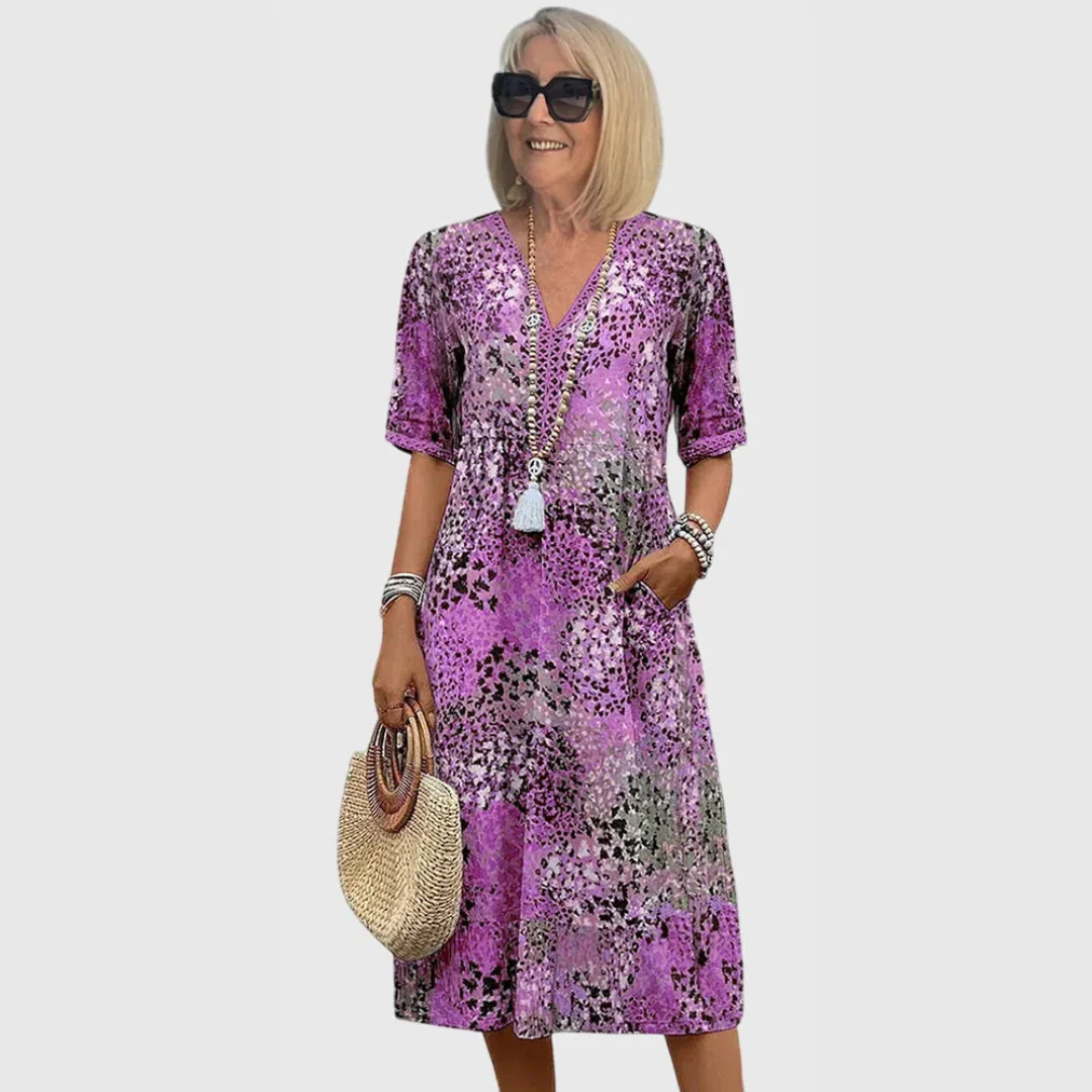 Maja | Damen Bedrucktes V-Ausschnitt Midi Kleid - Image 5