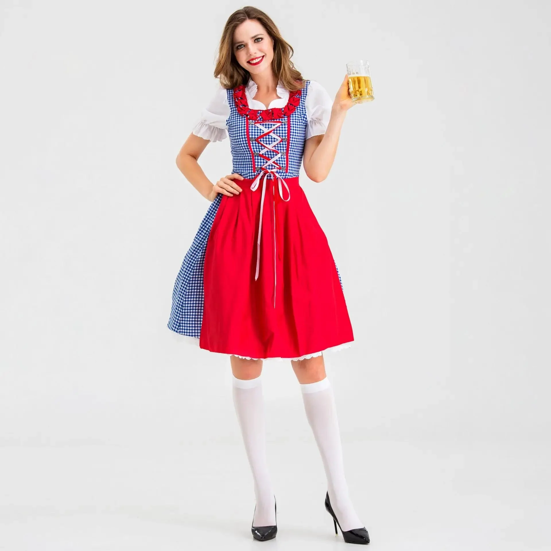 Mandy | Klassisches Dirndlkleid mit rot-blauem Karomuster und Schürze - Image 2