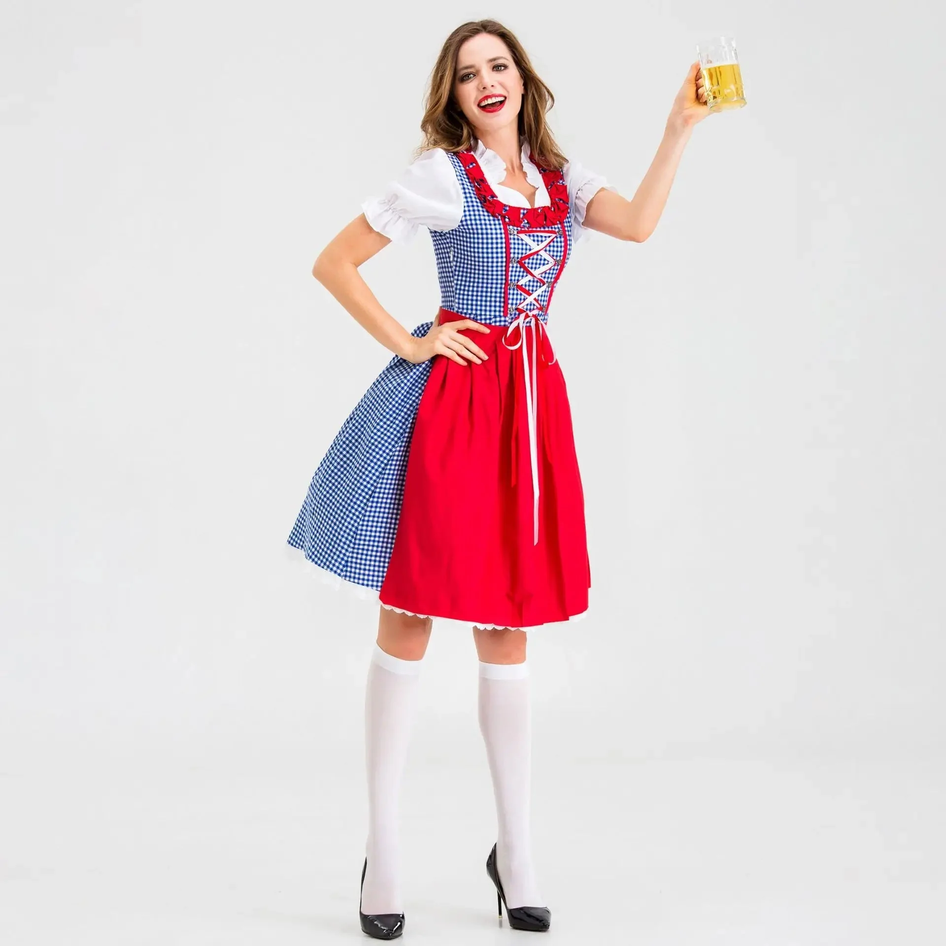 Mandy | Klassisches Dirndlkleid mit rot-blauem Karomuster und Schürze - Image 3