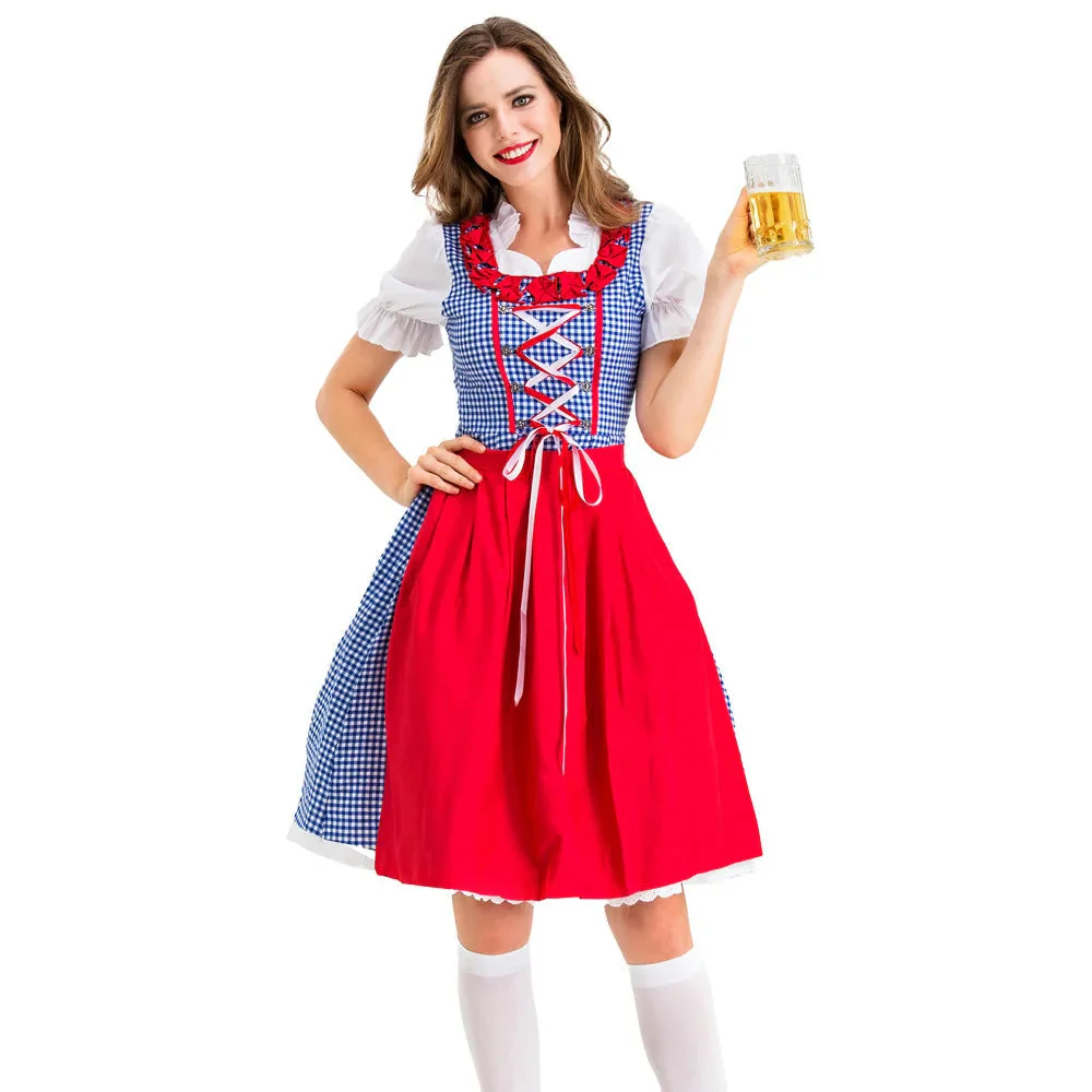 Mandy | Klassisches Dirndlkleid mit rot-blauem Karomuster und Schürze - Image 5