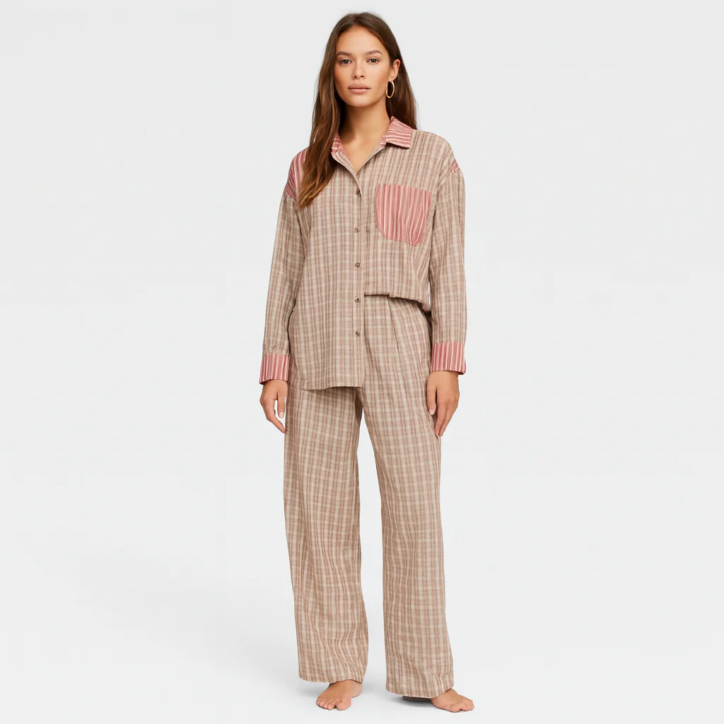 Marcelline | Set aus kariertem Langarmhemd und Hose mit weitem Bein - Image 2