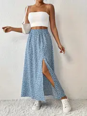 Maria | Floral bedruckter Maxirock mit hochtailliertem Design und Seitenschlitz