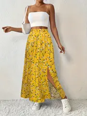 Maria | Floral bedruckter Maxirock mit hochtailliertem Design und Seitenschlitz - Image 12