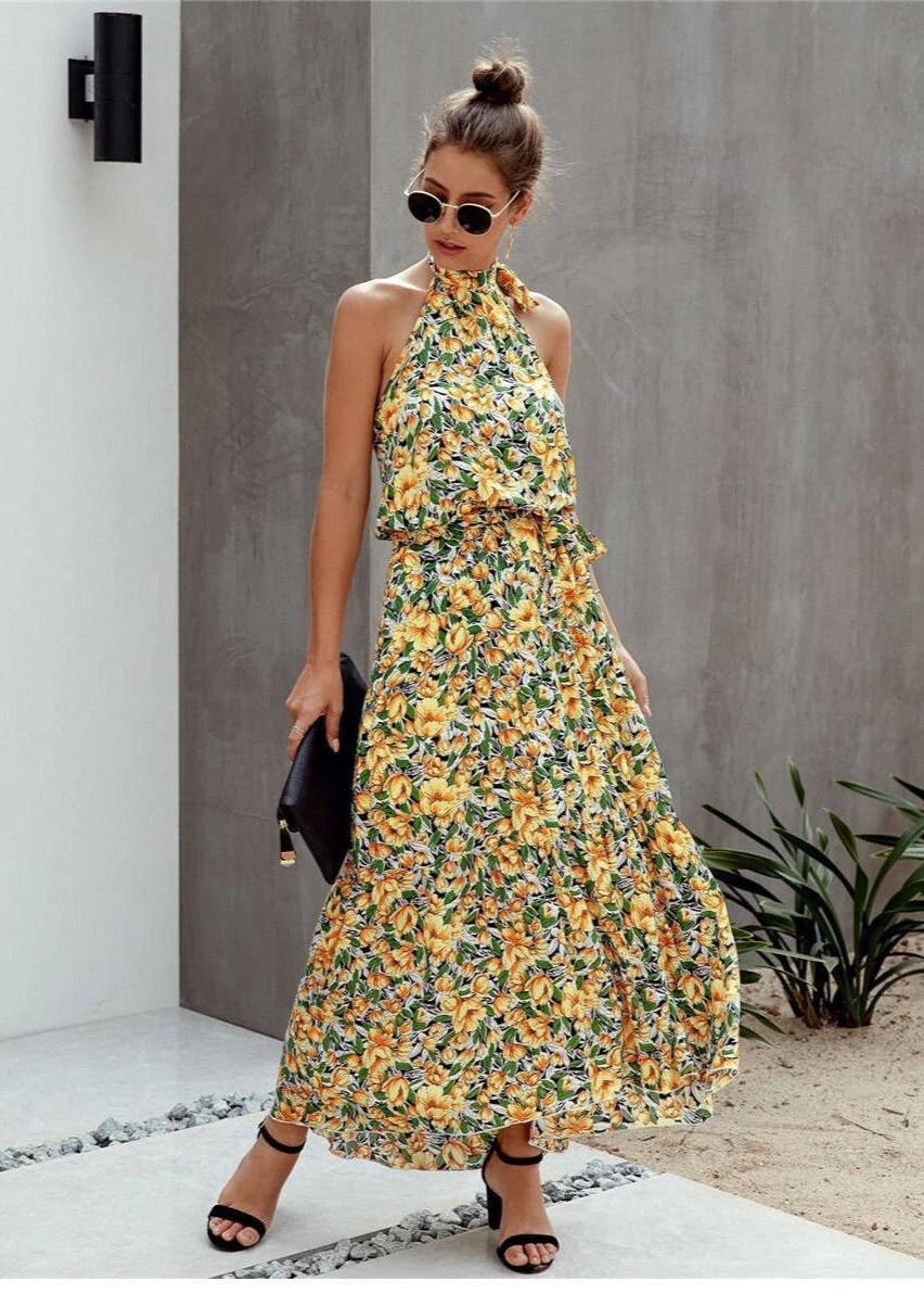 Maribel Blomster Boho Maxikleid mit Schlitz im Hals - Image 2