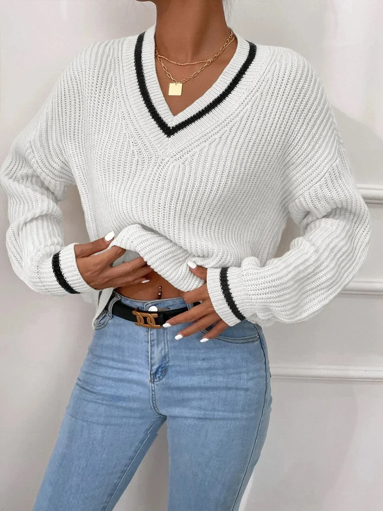 Marina | Gestreifter Waffelstrick-Pullover - Image 15