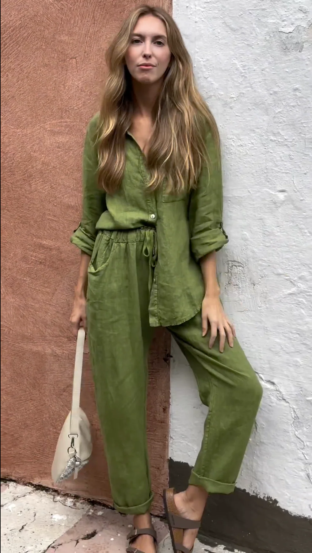 Marjan™ | Elegantes zweiteiliges Leinenhemd und Hosenset - Image 3