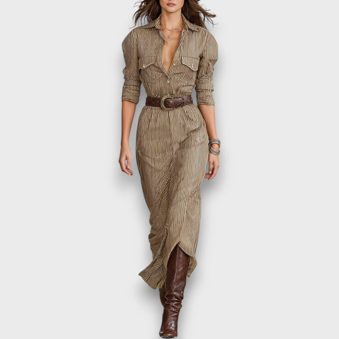 Marlene – Gestreiftes Maxikleid mit Kragen