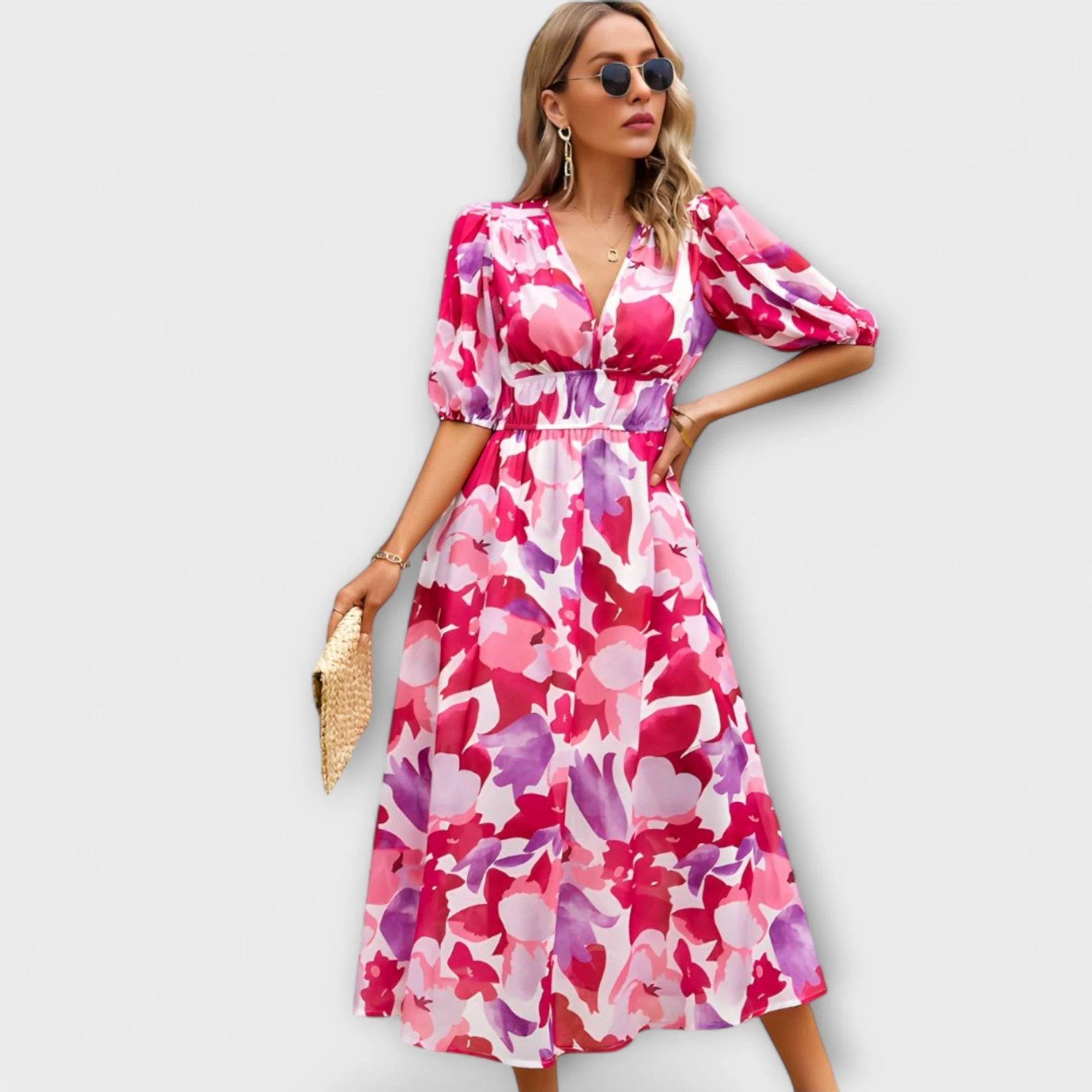 Maxikleid mit Ballonärmeln im abstrakten Design - Image 4