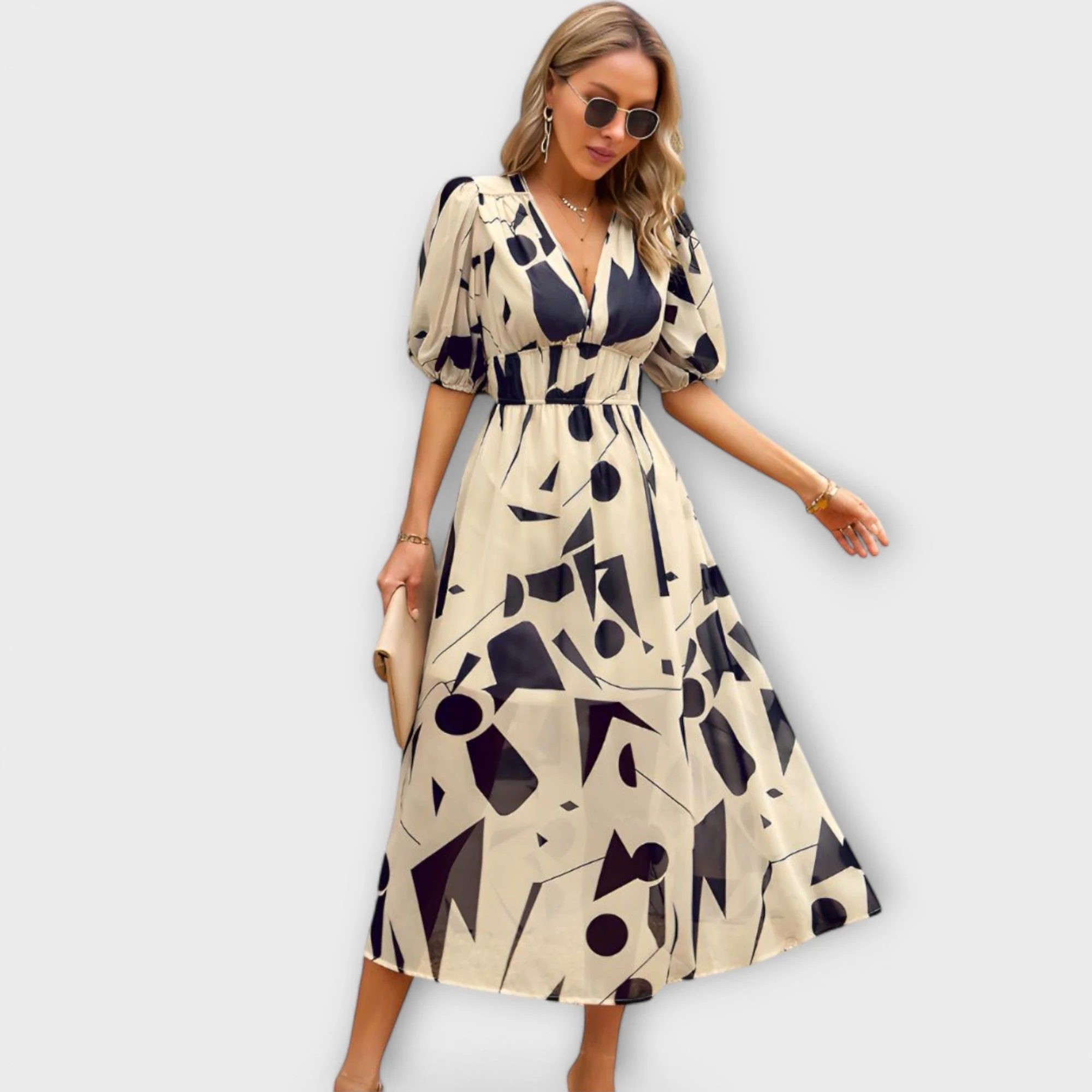 Maxikleid mit Ballonärmeln im abstrakten Design - Image 5