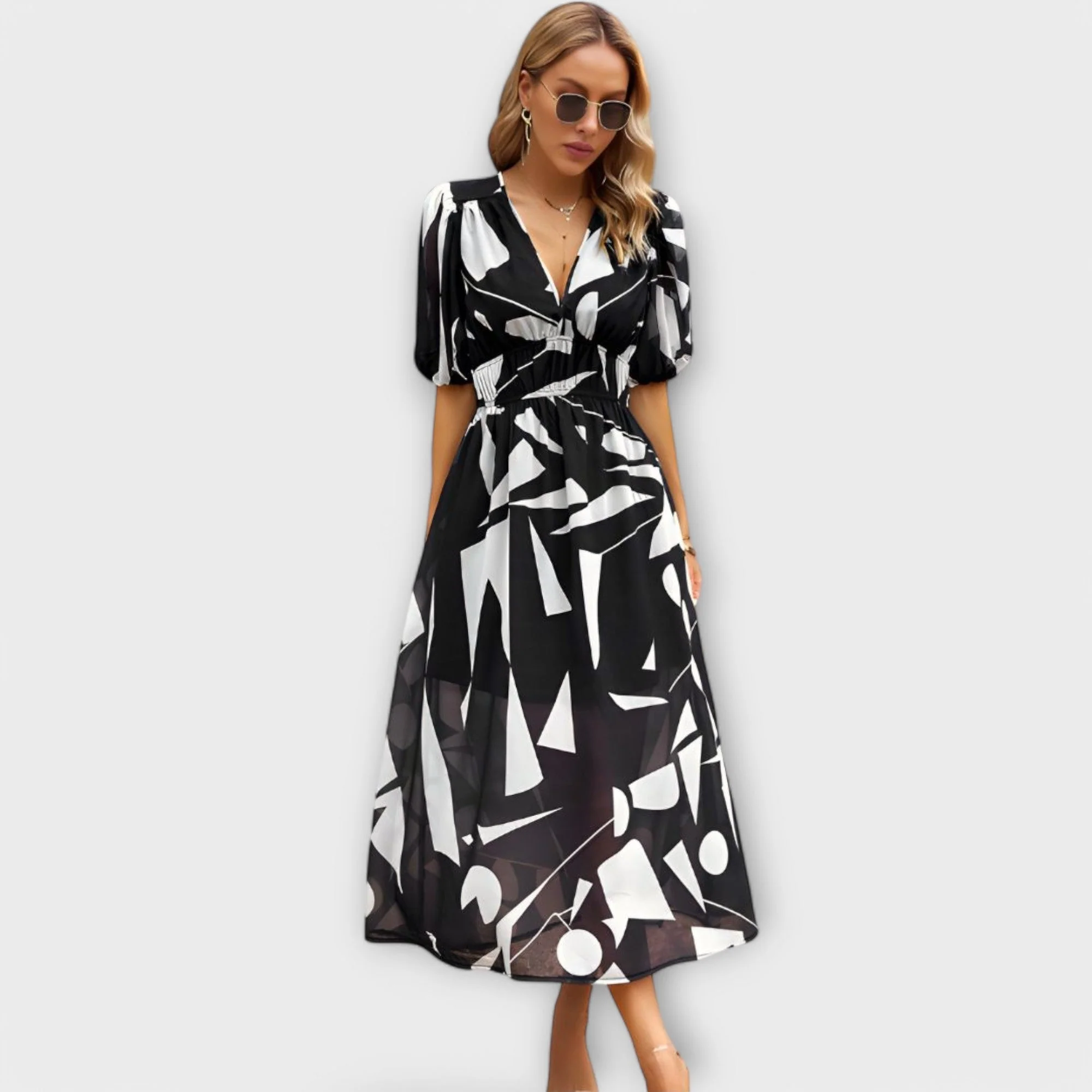 Maxikleid mit Ballonärmeln im abstrakten Design - Image 6