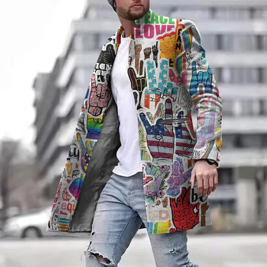 Maximo | herren grafik langer mantel | modisch