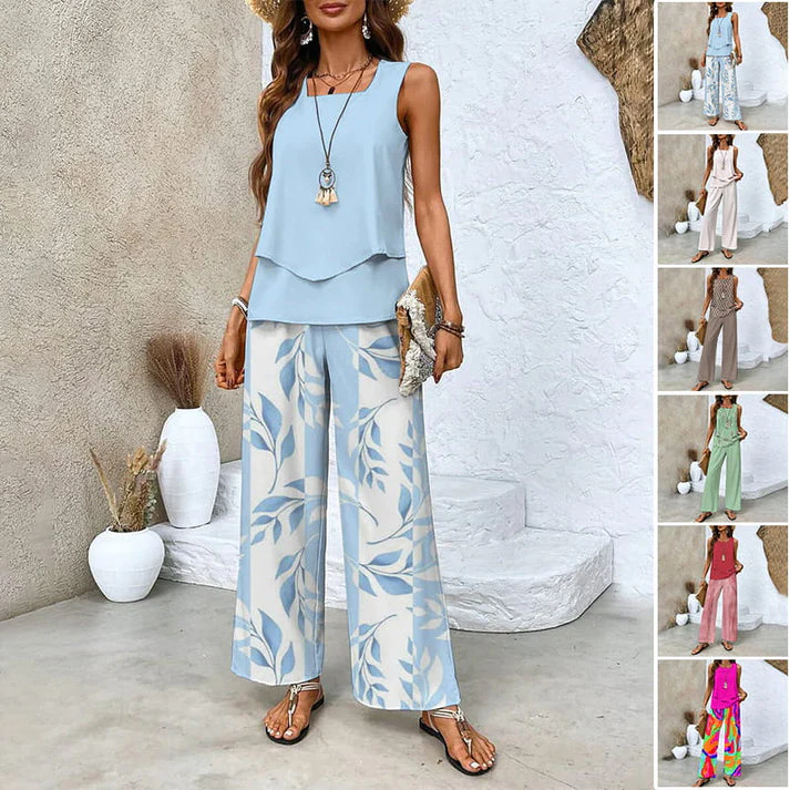 MELEK - SET AUS ÄRMELLOSER BLUSE UND PALAZZOHOSE