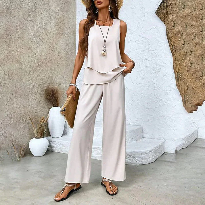 MELEK - SET AUS ÄRMELLOSER BLUSE UND PALAZZOHOSE - Image 12